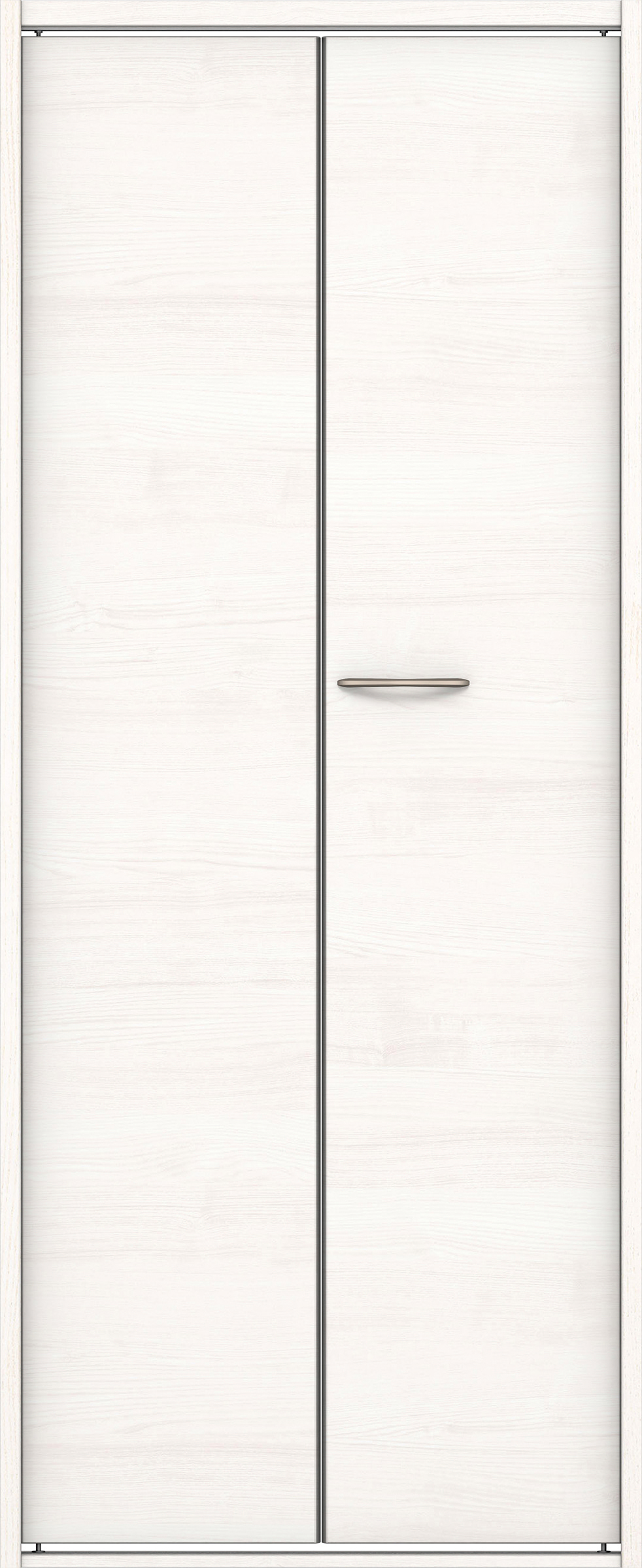 クローク収納　イエリア　折戸ユニット　フラット横木目タイプ　ウッド扉　四方枠（固定枠）　セット　７３５幅（３尺間口）　１８００高　〈ネオホワイト柄〉　ハンドルラウンド型〈Ｔシルバー色〉