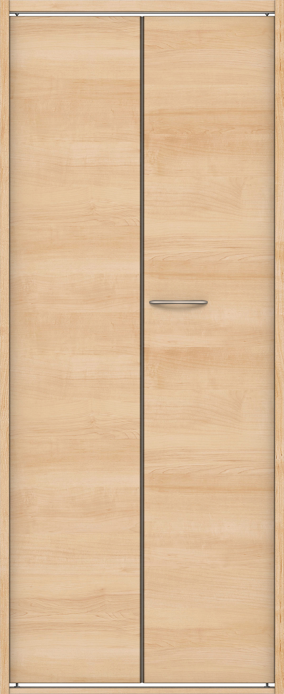 クローク収納　イエリア　折戸ユニット　フラット横木目タイプ　ウッド扉　四方枠（固定枠）　セット　７３５幅（３尺間口）　１８００高　〈ミルベージュ柄〉　ハンドルラウンド型〈Ｔシルバー色〉