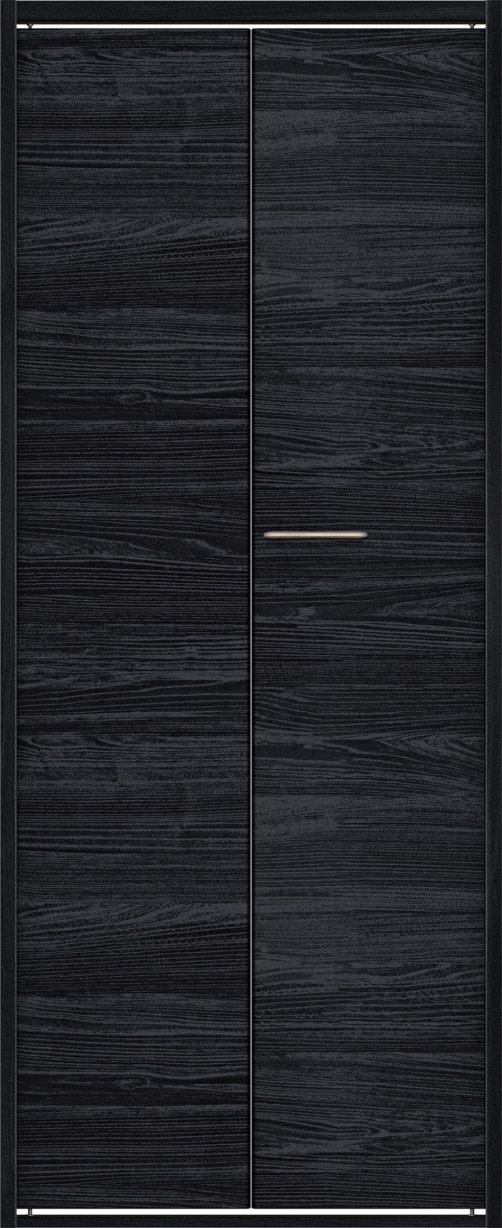 クローク収納　イエリア　折戸ユニット　フラット横木目タイプ　ウッド扉　四方枠（固定枠）　セット　７３５幅（３尺間口）　１８００高　〈モスブラック柄〉　ハンドルラウンド型〈Ｔシルバー色〉