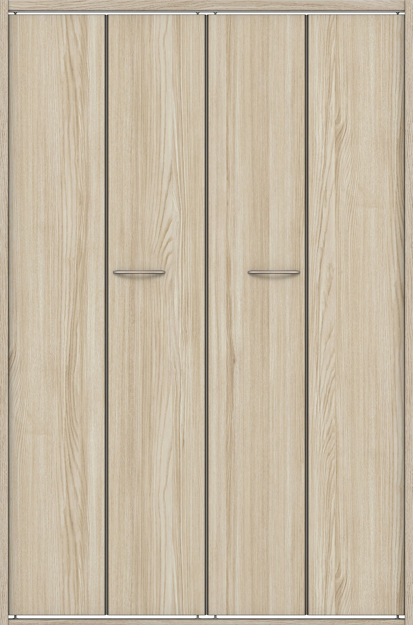 クローク収納　イエリア　折戸ユニット　フラット縦木目タイプ　ウッド扉　四方枠（固定枠）　セット　１１９０幅（４．５尺間口）　１８００高　〈ソフトグレージュ柄〉　ハンドルラウンド型〈Ｔシルバー色〉