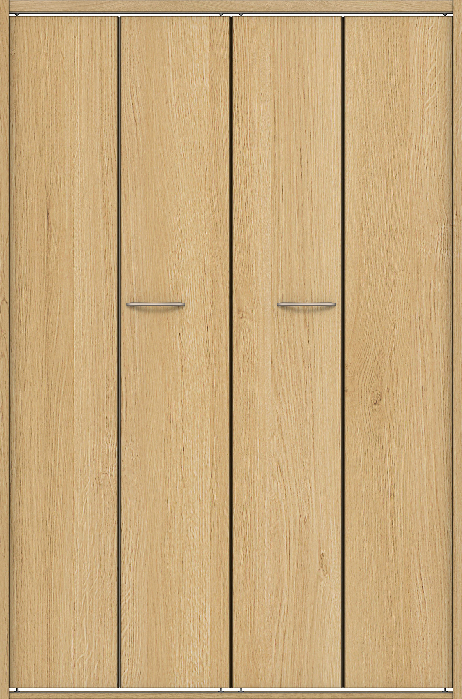 クローク収納　イエリア　折戸ユニット　フラット縦木目タイプ　ウッド扉　四方枠（固定枠）　セット　１１９０幅（４．５尺間口）　１８００高　〈ライトオーカー柄〉　ハンドル角型〈鏡面クローム仕上げ〉