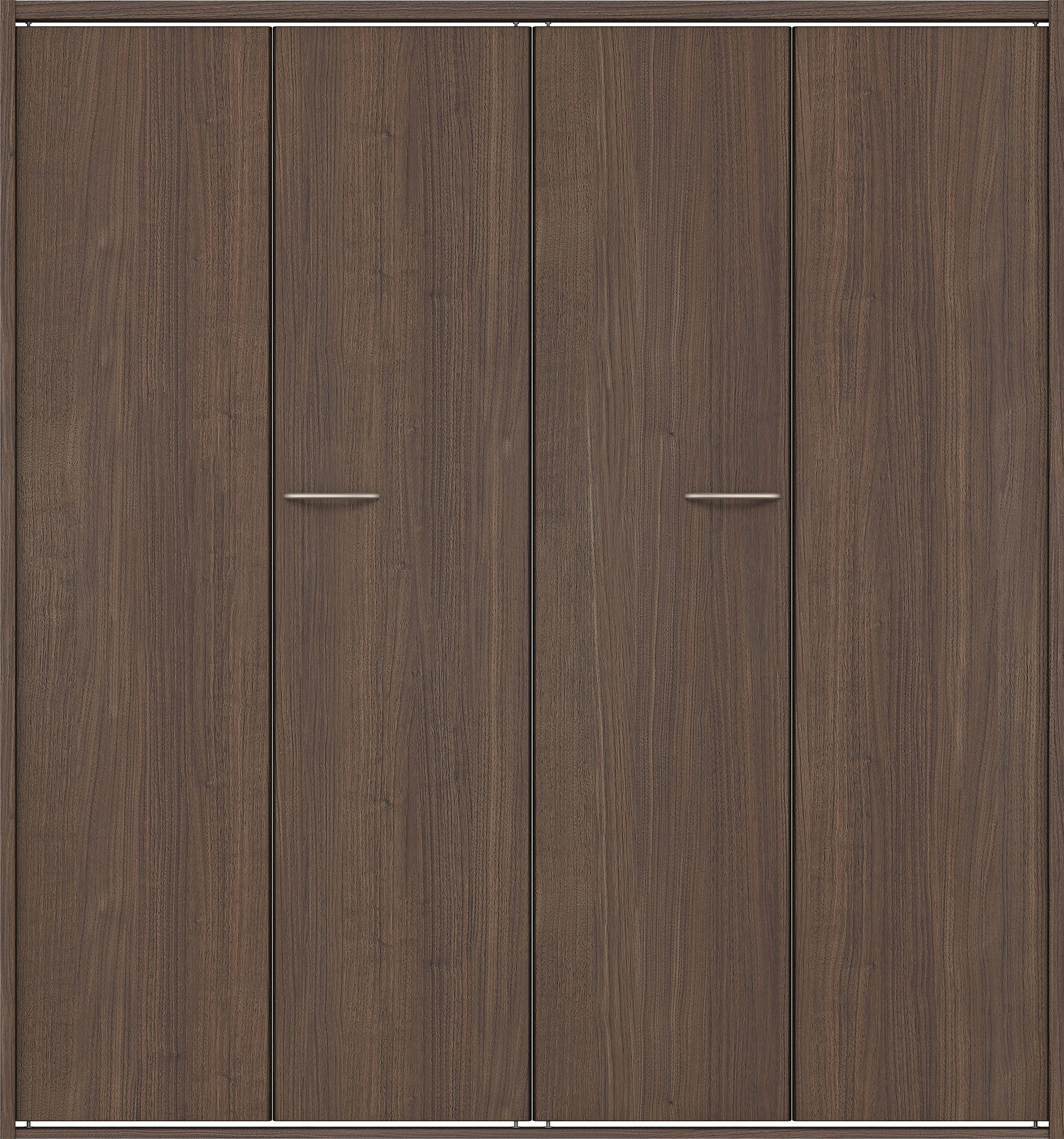 クローク収納　イエリア　折戸ユニット　フラット縦木目タイプ　ウッド扉　四方枠（固定枠）　セット　１６４４幅（６尺小間口）　１８００高　〈ダルブラウン柄〉　ハンドルラウンド型〈Ｔシルバー色〉