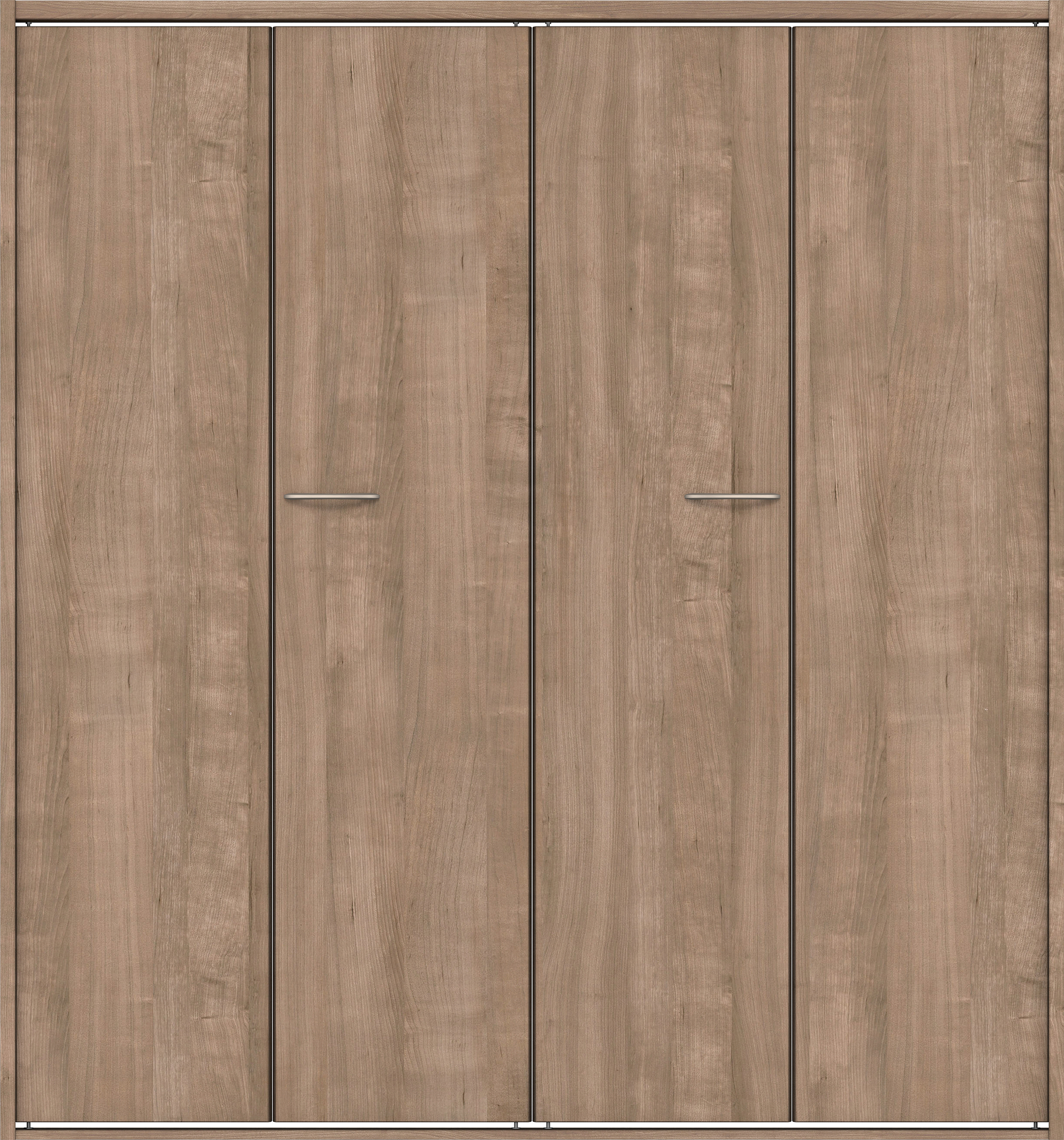 クローク収納　イエリア　折戸ユニット　フラット縦木目タイプ　ウッド扉　四方枠（固定枠）　セット　１６４４幅（６尺小間口）　１８００高　〈トープグレー柄〉　ハンドルラウンド型〈Ｔシルバー色〉