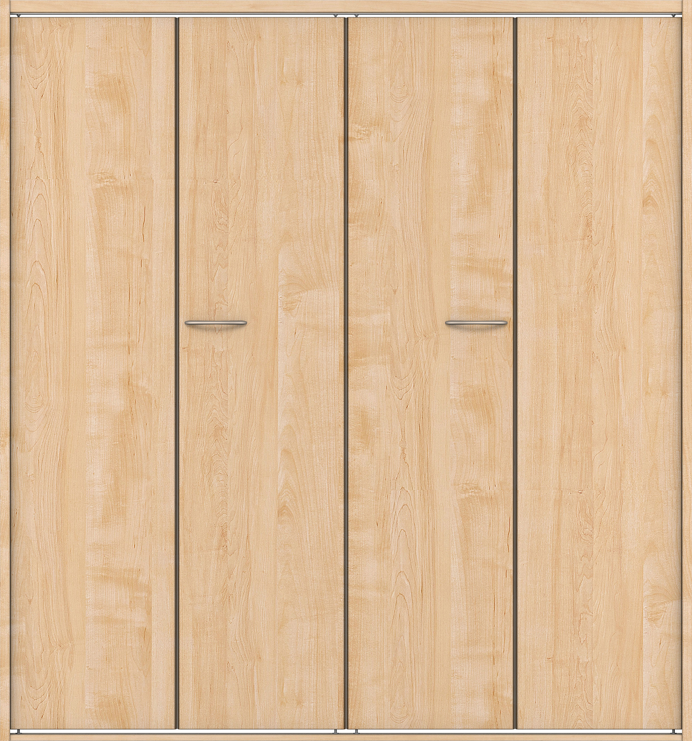 クローク収納　イエリア　折戸ユニット　フラット縦木目タイプ　ウッド扉　四方枠（固定枠）　セット　１６４４幅（６尺小間口）　１８００高　〈ミルベージュ柄〉　ハンドル角型〈鏡面クローム仕上げ〉