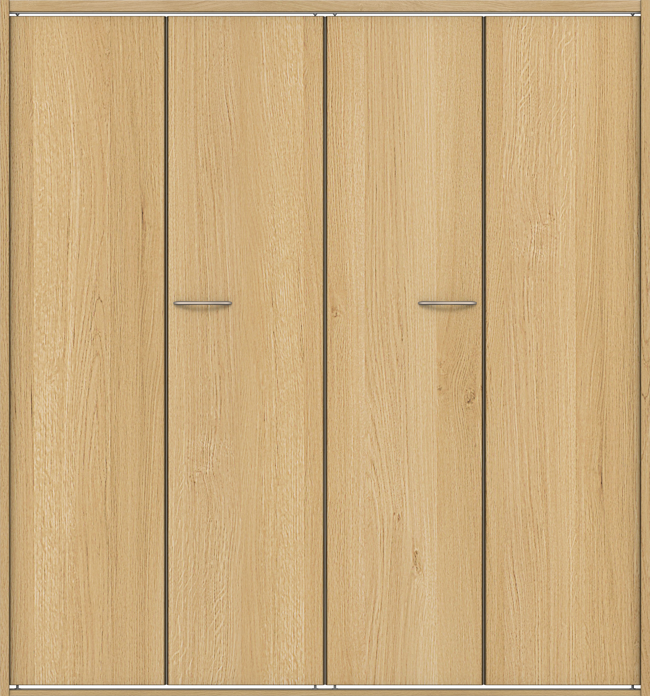 クローク収納　イエリア　折戸ユニット　フラット縦木目タイプ　ウッド扉　四方枠（固定枠）　セット　１６４４幅（６尺小間口）　１８００高　〈ライトオーカー柄〉　ハンドルラウンド型〈Ｔシルバー色〉