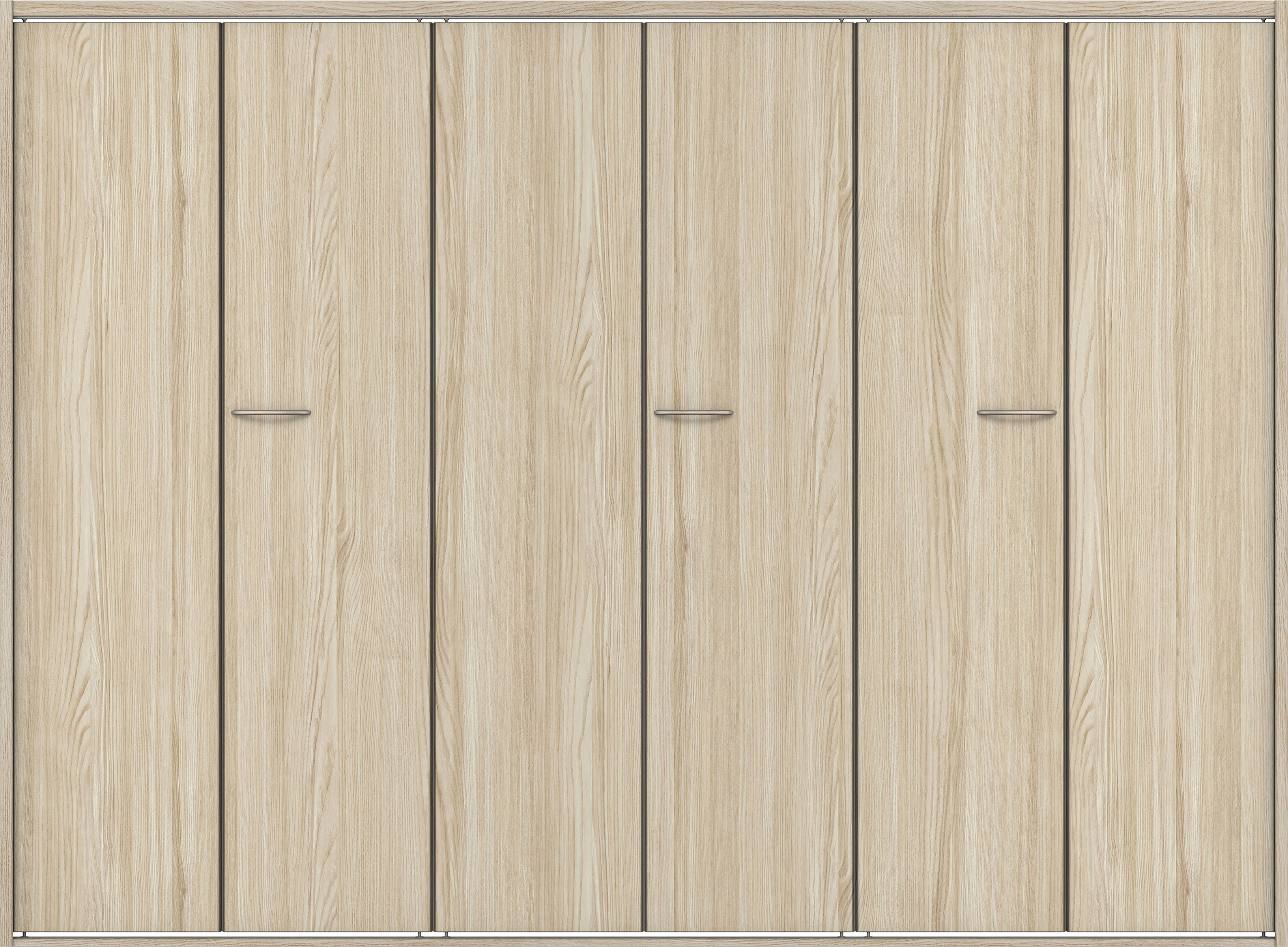 クローク収納　イエリア　折戸ユニット　フラット縦木目タイプ　ウッド扉　四方枠（固定枠）　セット　２４５０幅（９尺間口）　１８００高　〈ソフトグレージュ柄〉　ハンドルラウンド型〈Ｔシルバー色〉