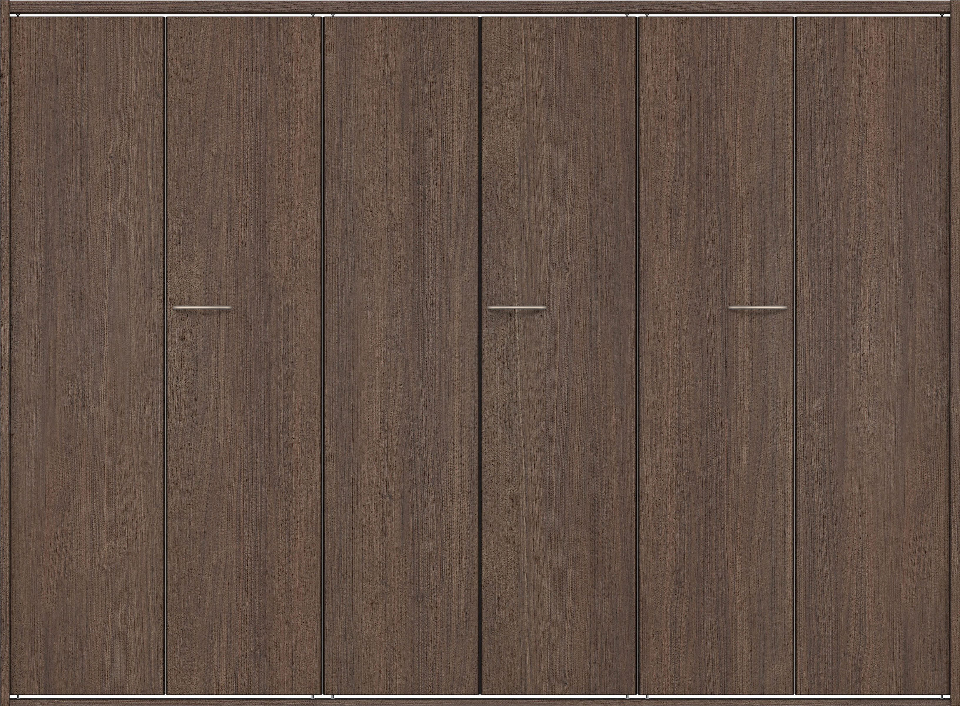 クローク収納　イエリア　折戸ユニット　フラット縦木目タイプ　ウッド扉　四方枠（固定枠）　セット　２４５０幅（９尺間口）　１８００高　〈ダルブラウン柄〉　ハンドルラウンド型〈Ｔシルバー色〉