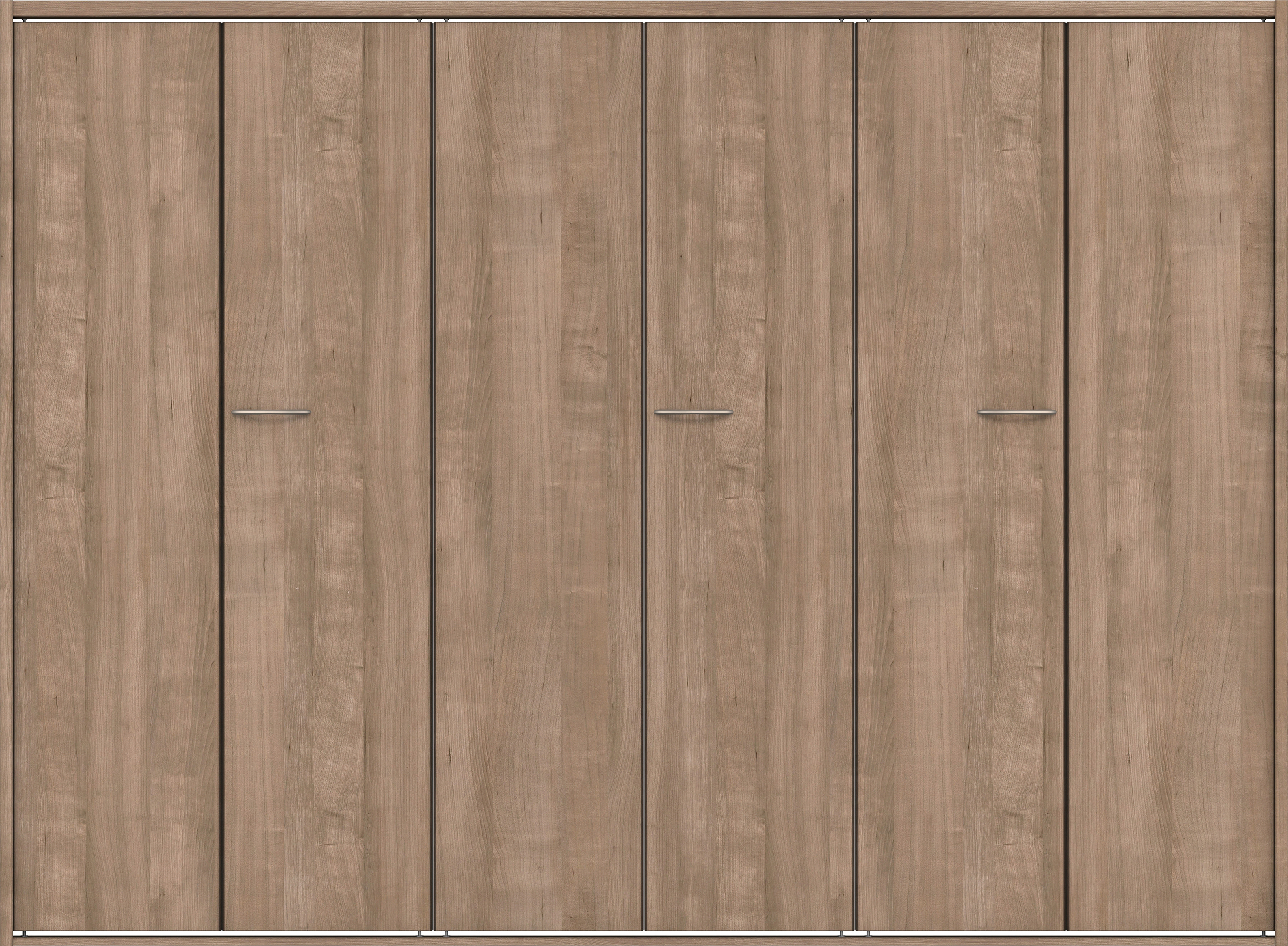 クローク収納　イエリア　折戸ユニット　フラット縦木目タイプ　ウッド扉　四方枠（固定枠）　セット　２４５０幅（９尺間口）　１８００高　〈トープグレー柄〉　ハンドルラウンド型〈Ｔシルバー色〉