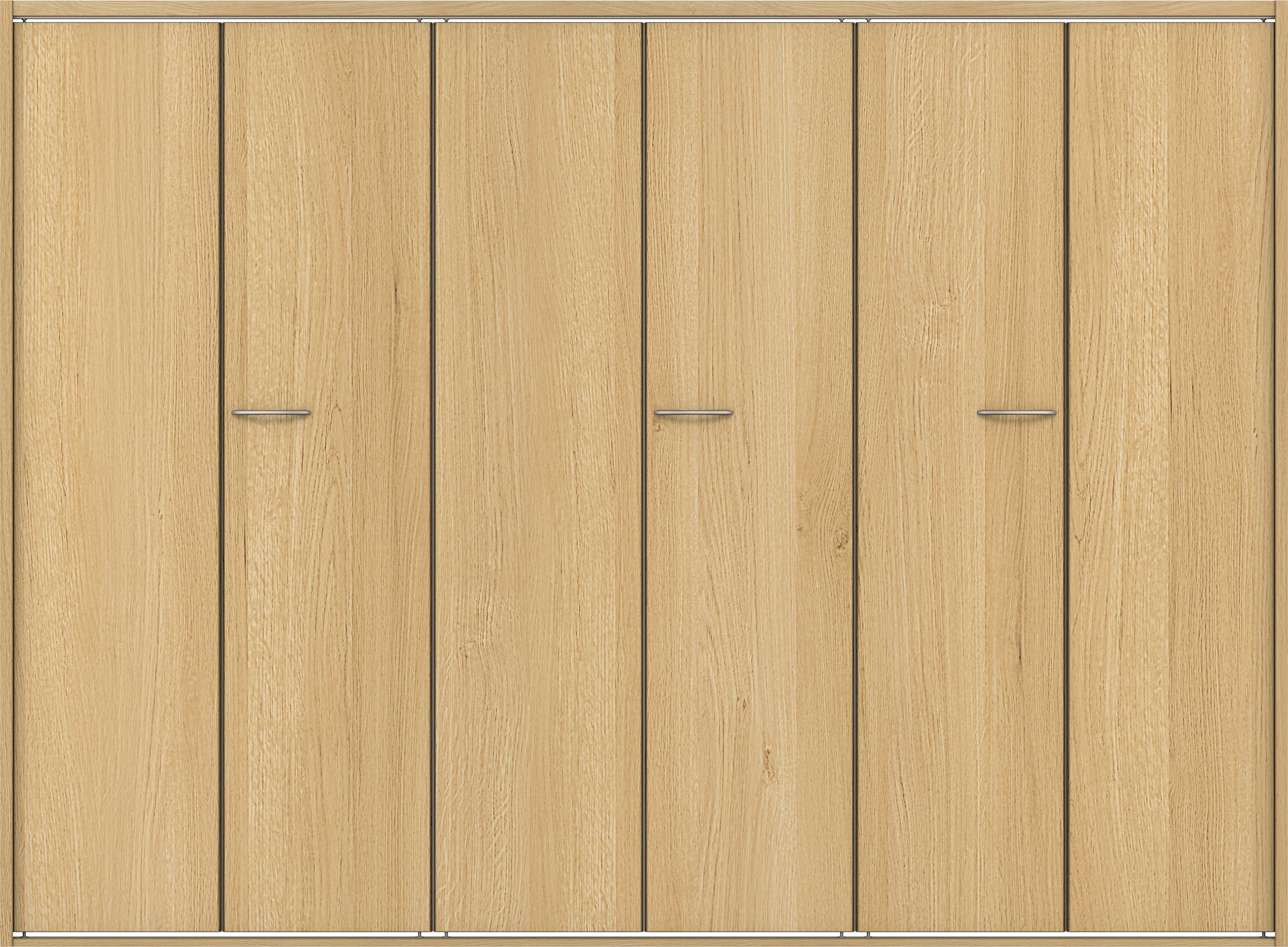 クローク収納　イエリア　折戸ユニット　フラット縦木目タイプ　ウッド扉　四方枠（固定枠）　セット　２４５０幅（９尺間口）　１８００高　〈ライトオーカー柄〉　ハンドルラウンド型〈Ｔシルバー色〉