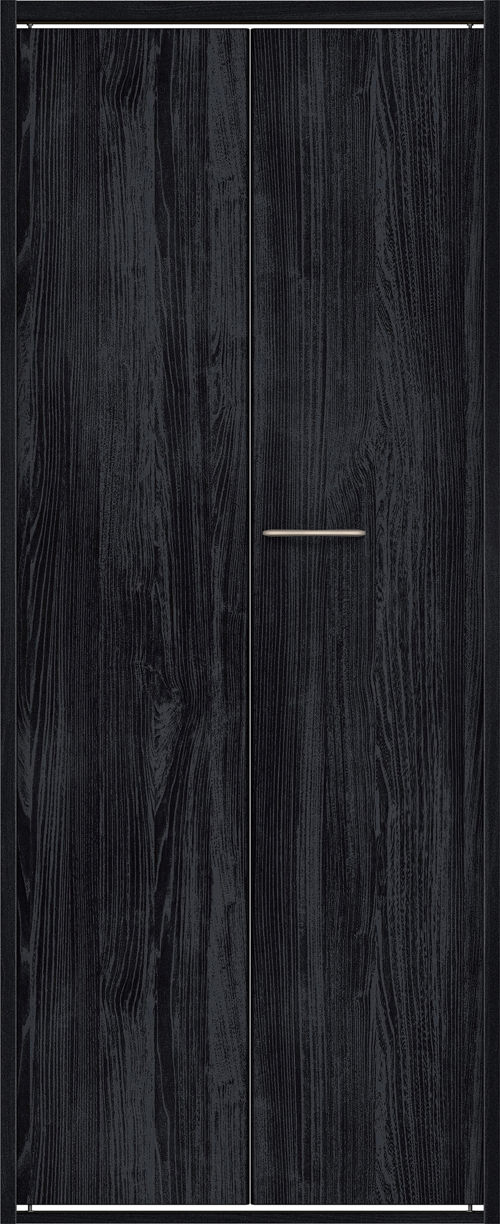 クローク収納　イエリア　折戸ユニット　フラット縦木目タイプ　ウッド扉　四方枠（固定枠）　セット　７３５幅（３尺間口）　１８００高　〈モスブラック柄〉　ハンドルラウンド型〈Ｔシルバー色〉