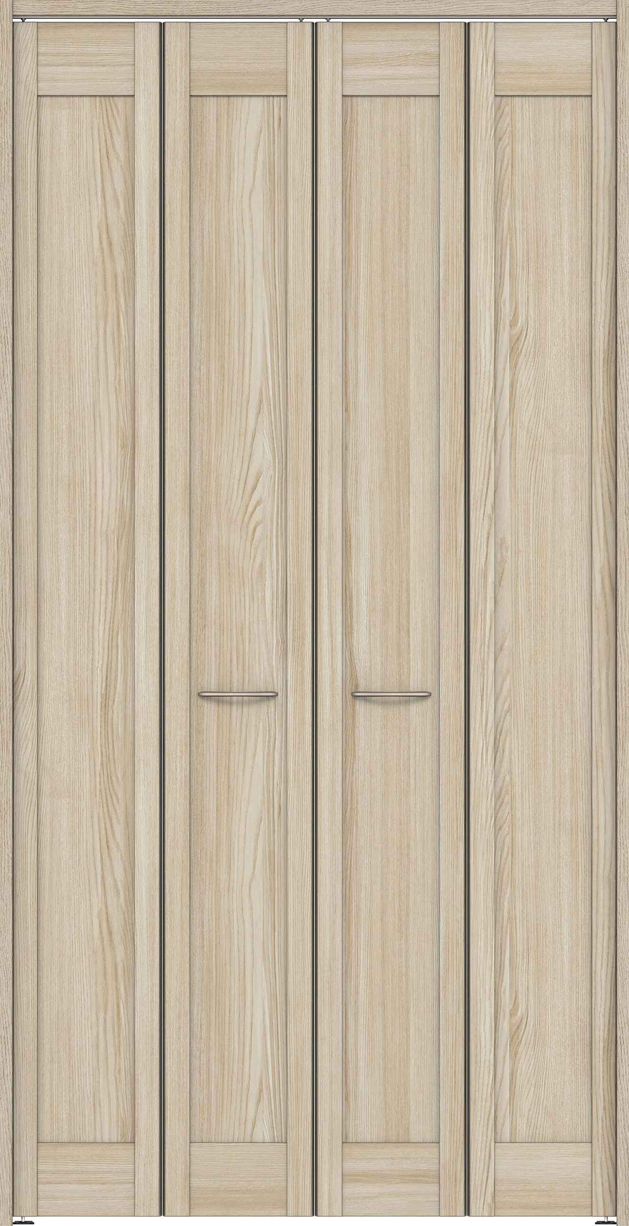 クローク収納　イエリア　折戸ユニット　カマチタイプ　ウッド扉　下レールレス三方枠（固定枠）　セット　１１９０幅（４．５尺間口）　２３２０高　〈ソフトグレージュ柄〉　ハンドルラウンド型〈Ｔシルバー色〉