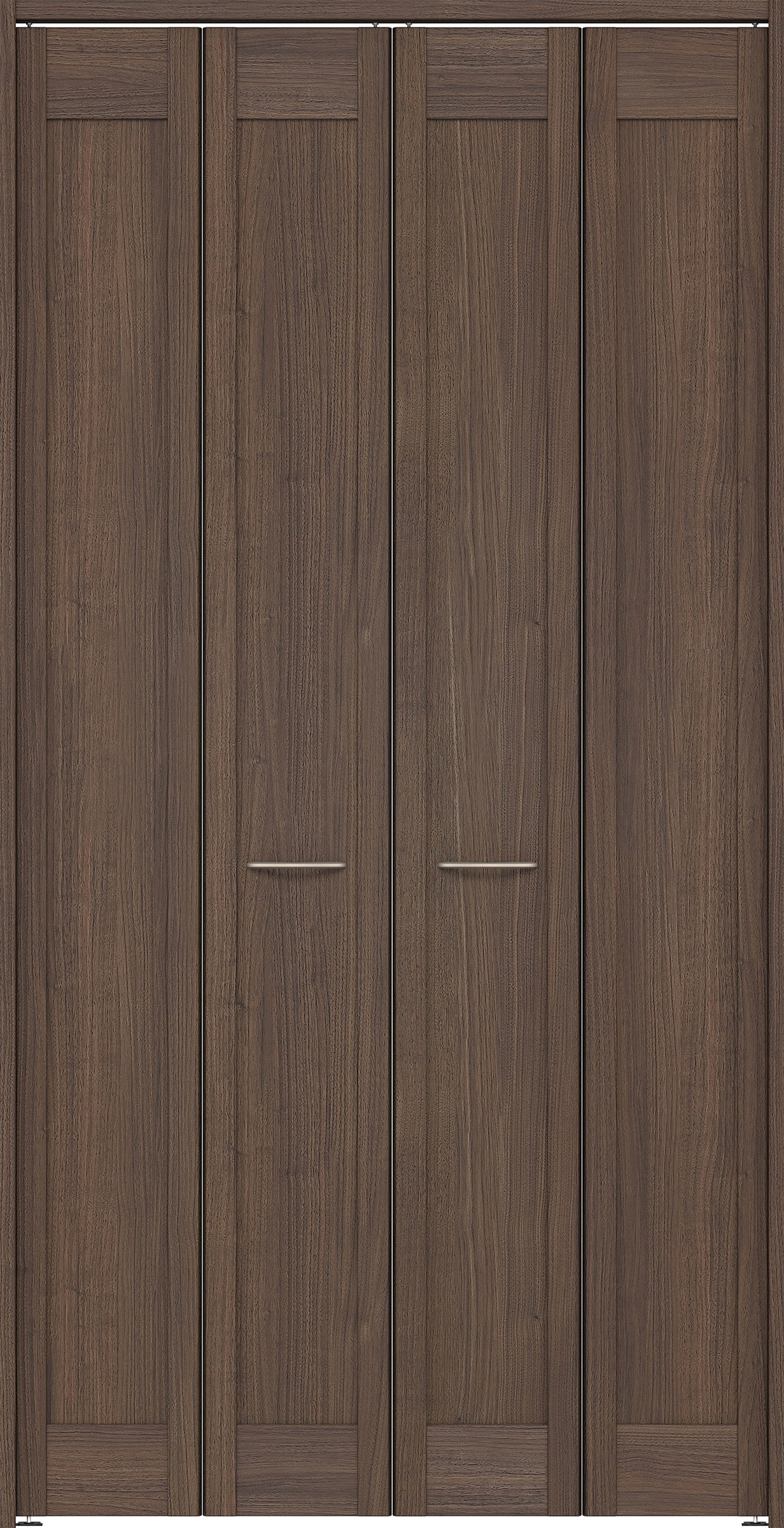 クローク収納　イエリア　折戸ユニット　カマチタイプ　ウッド扉　下レールレス三方枠（固定枠）　セット　１１９０幅（４．５尺間口）　２３２０高　〈ダルブラウン柄〉　ハンドル角型〈鏡面クローム仕上げ〉