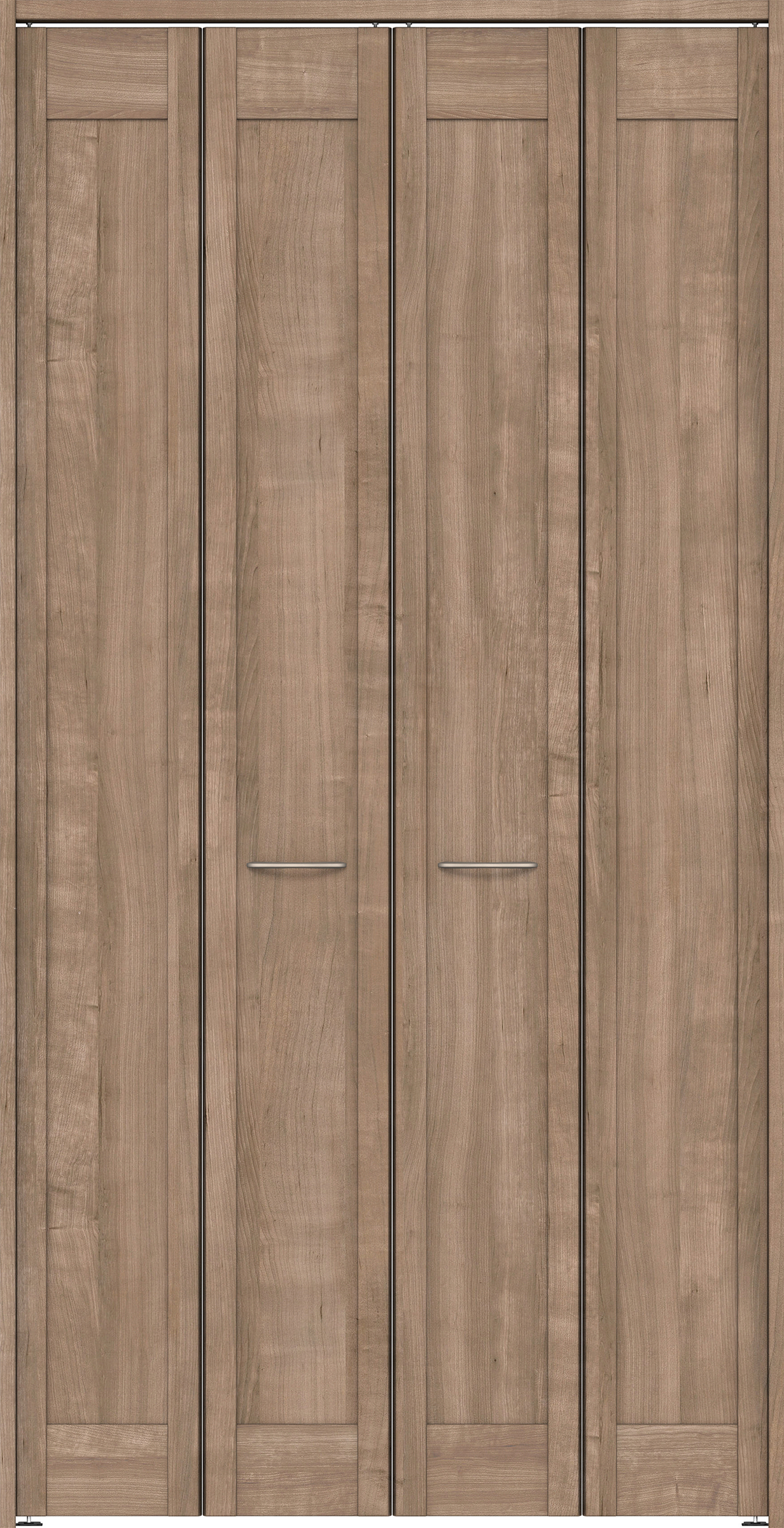 クローク収納　イエリア　折戸ユニット　カマチタイプ　ウッド扉　下レールレス三方枠（固定枠）　セット　１１９０幅（４．５尺間口）　２３２０高　〈トープグレー柄〉　ハンドル角型〈ブラック色〉