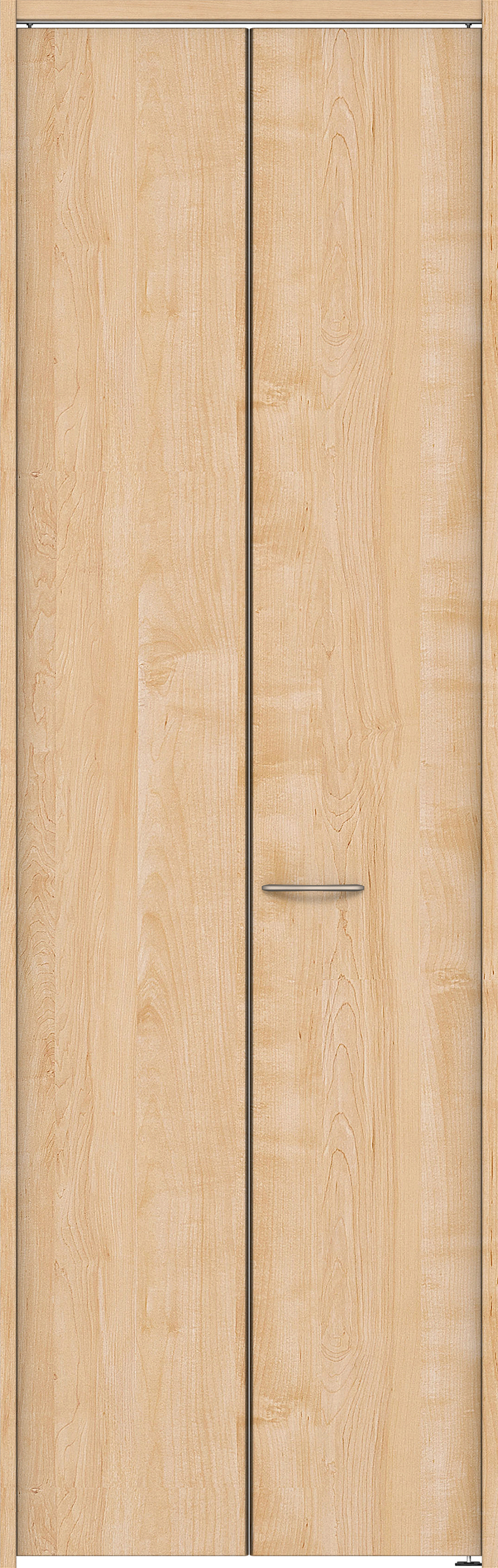 クローク収納　イエリア　折戸ユニット　フラット縦木目タイプ　ウッド扉　下レールレス三方枠（固定枠）　セット　７３５幅（３尺間口）　２３２０高　〈ミルベージュ柄〉　ハンドルラウンド型〈Ｔシルバー色〉