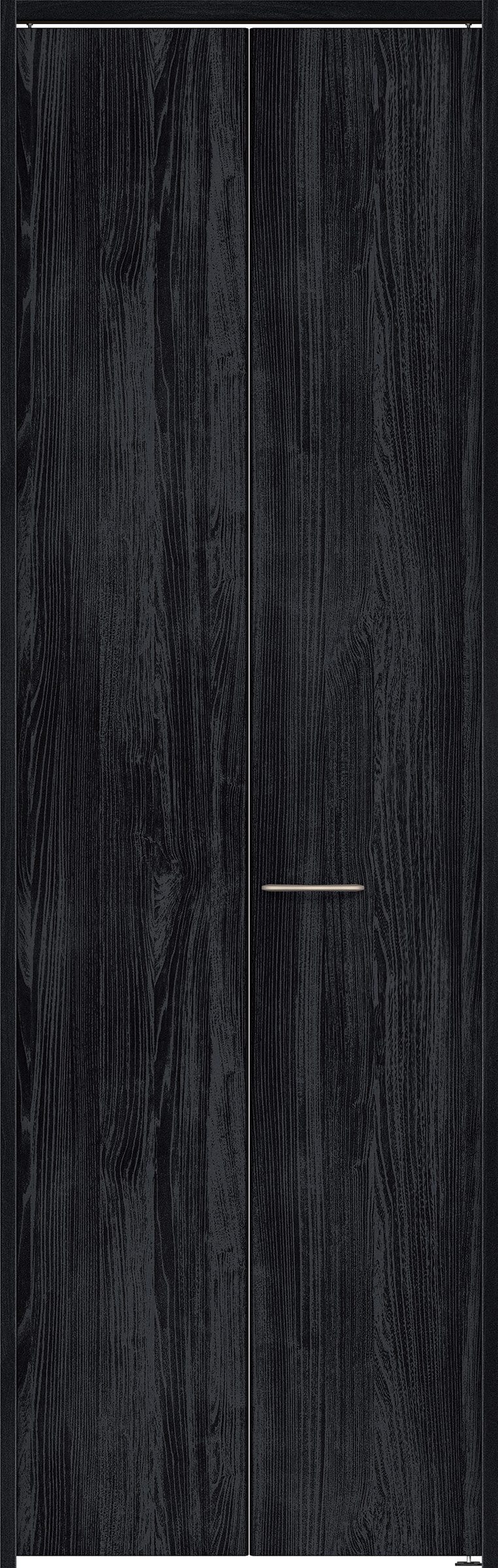 クローク収納　イエリア　折戸ユニット　フラット縦木目タイプ　ウッド扉　下レールレス三方枠（固定枠）　セット　７３５幅（３尺間口）　２３２０高　〈モスブラック柄〉　ハンドルラウンド型〈Ｔシルバー色〉