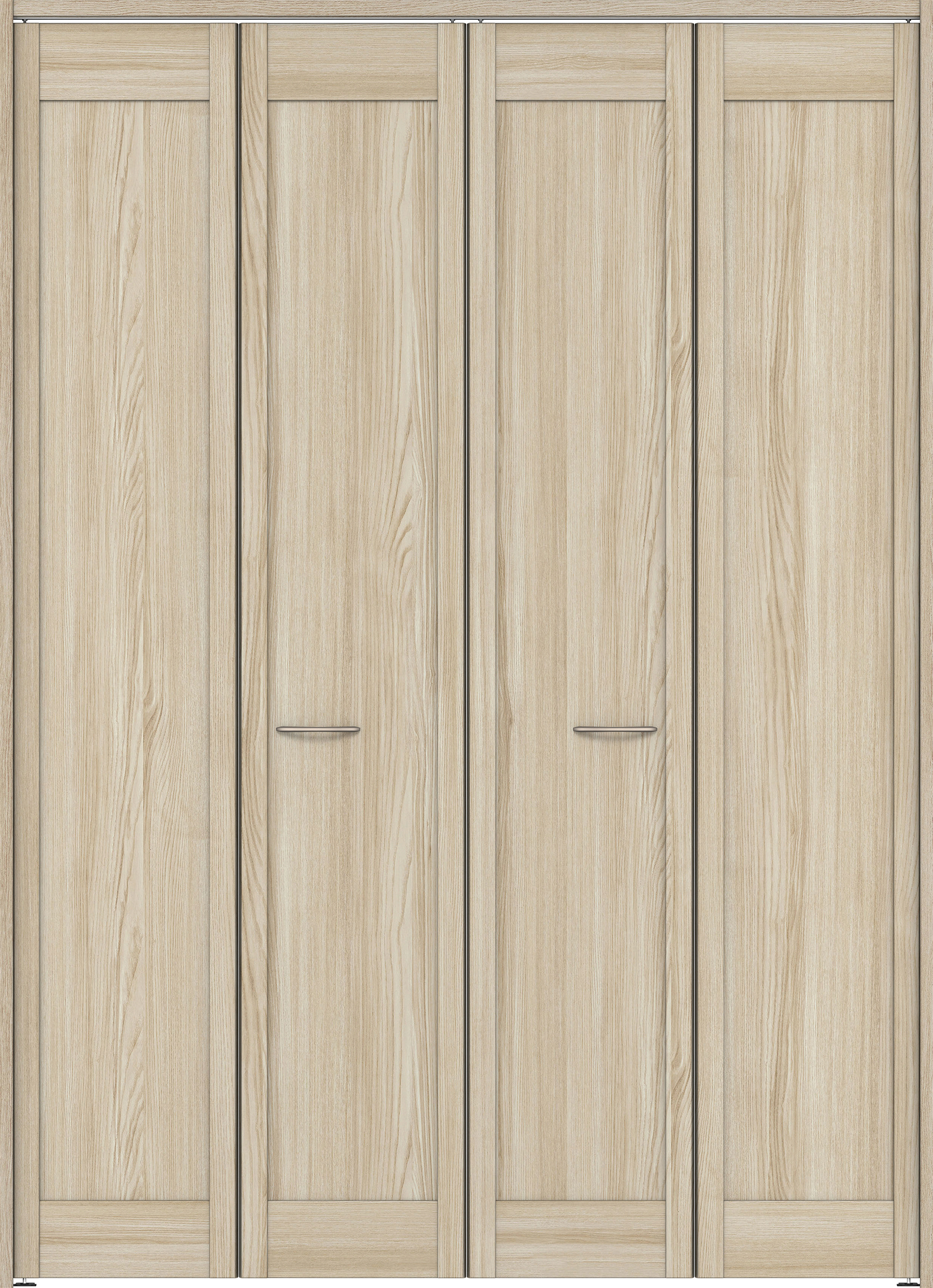 クローク収納　イエリア　折戸ユニット　カマチタイプ　ウッド扉　下レールレス三方枠（固定枠）　セット　１６４４幅（６尺小間口）　２３２０高　〈ソフトグレージュ柄〉　ハンドルラウンド型〈Ｔシルバー色〉