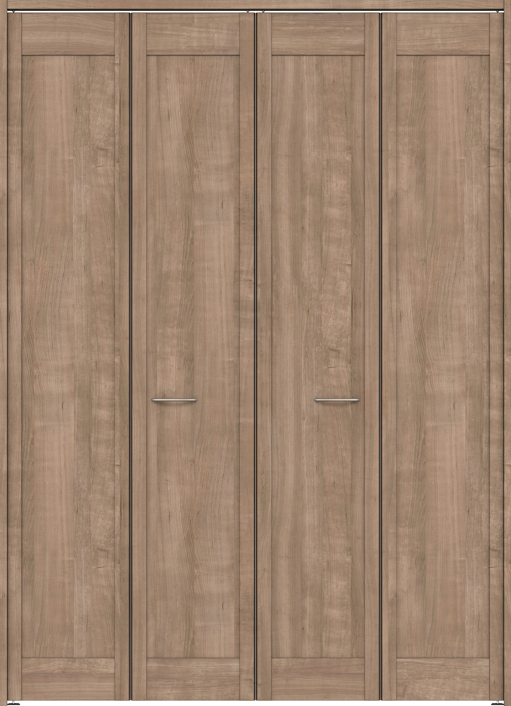 クローク収納　イエリア　折戸ユニット　カマチタイプ　ウッド扉　下レールレス三方枠（固定枠）　セット　１６４４幅（６尺小間口）　２３２０高　〈トープグレー柄〉　ハンドルラウンド型〈サテンニッケル仕上げ〉