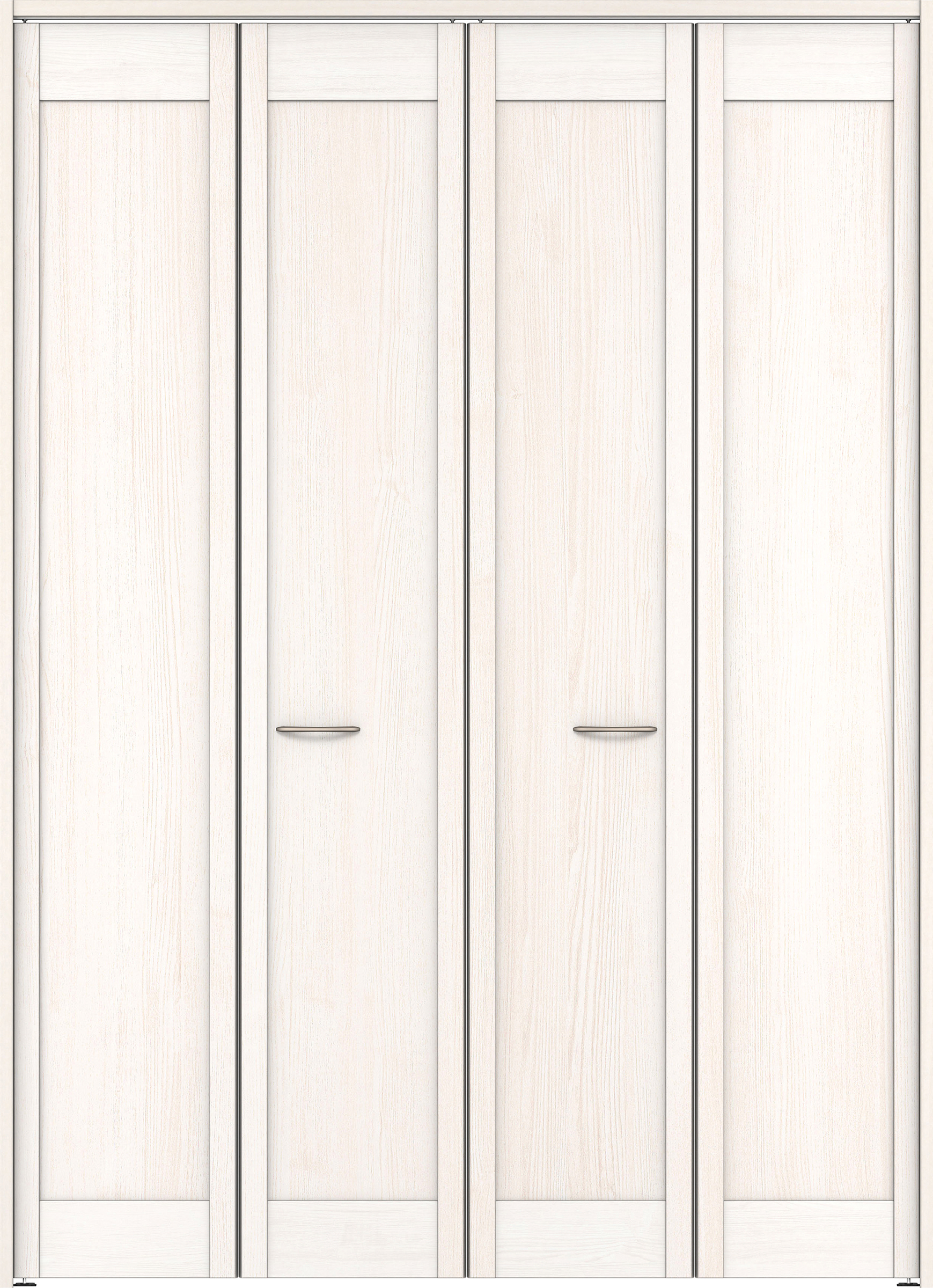 クローク収納　イエリア　折戸ユニット　カマチタイプ　ウッド扉　下レールレス三方枠（固定枠）　セット　１６４４幅（６尺小間口）　２３２０高　〈ネオホワイト柄〉　ハンドルラウンド型〈ブラック色〉