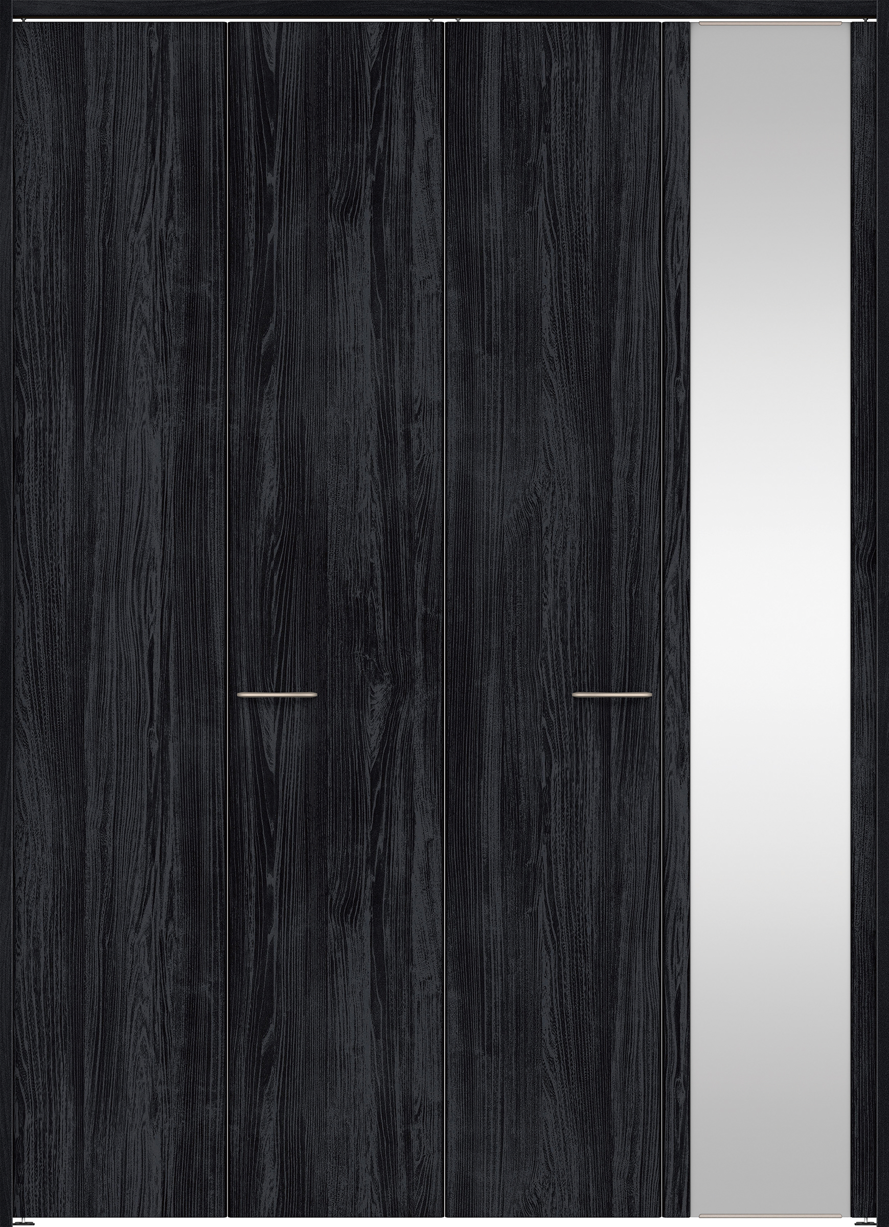 クローク収納　イエリア　折戸ユニット　フラット縦木目タイプ　ミラー扉　下レールレス三方枠（固定枠）　セット　１６４４幅（６尺小間口）　２３２０高　〈モスブラック柄〉　ハンドルラウンド型〈Ｔシルバー色〉