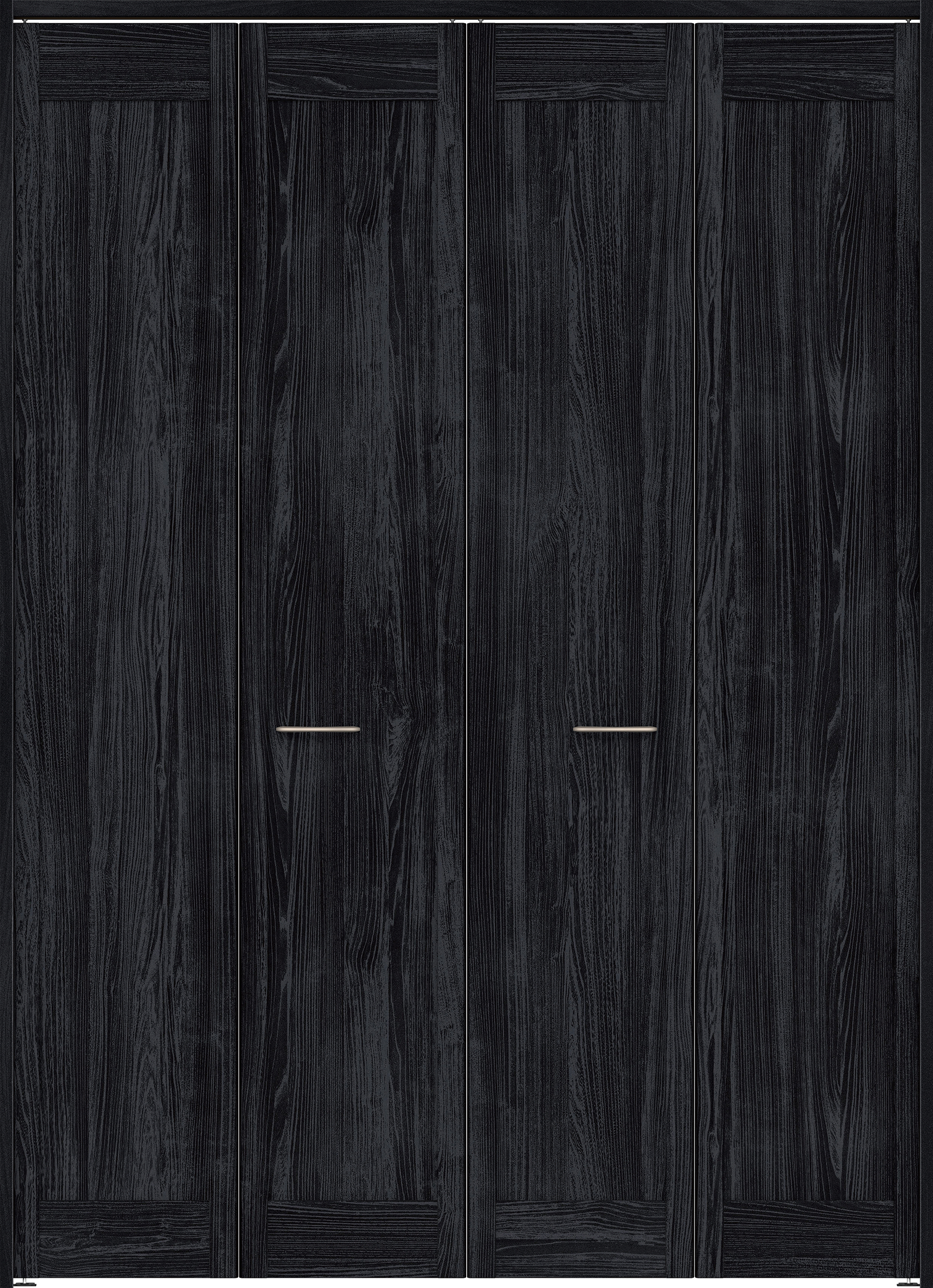 クローク収納　イエリア　折戸ユニット　カマチタイプ　ウッド扉　下レールレス三方枠（固定枠）　セット　１６４４幅（６尺小間口）　２３２０高　〈モスブラック柄〉　ハンドルラウンド型〈Ｔシルバー色〉