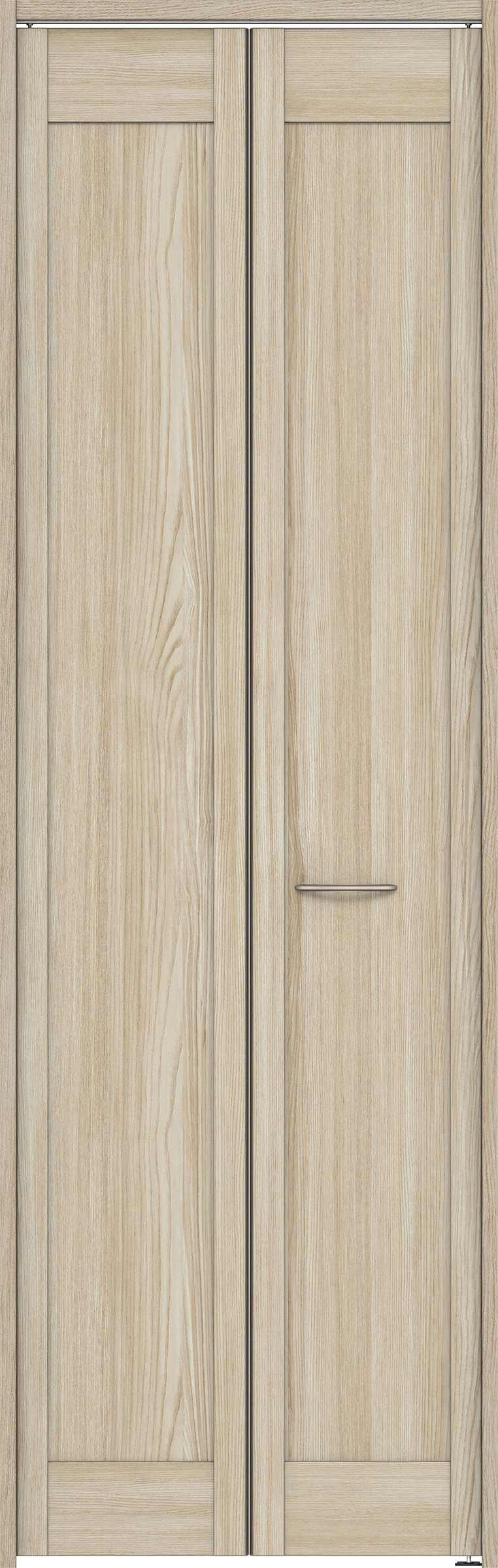 クローク収納　イエリア　折戸ユニット　カマチタイプ　ウッド扉　下レールレス三方枠（固定枠）　セット　７３５幅（３尺間口）　２３２０高　〈ソフトグレージュ柄〉　ハンドルラウンド型〈Ｔシルバー色〉