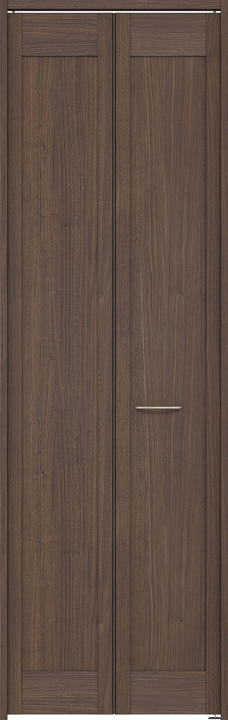 クローク収納　イエリア　折戸ユニット　カマチタイプ　ウッド扉　下レールレス三方枠（固定枠）　セット　７３５幅（３尺間口）　２３２０高　〈ダルブラウン柄〉　ハンドル角型〈Ｔシルバー色〉