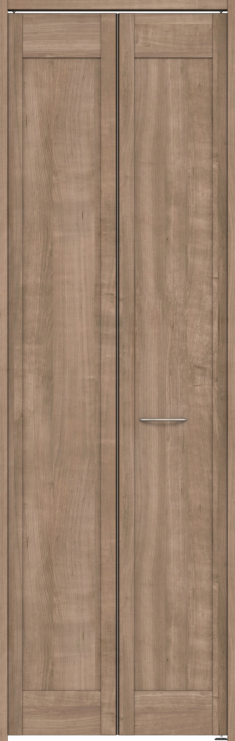 クローク収納　イエリア　折戸ユニット　カマチタイプ　ウッド扉　下レールレス三方枠（固定枠）　セット　７３５幅（３尺間口）　２３２０高　〈トープグレー柄〉　ハンドルラウンド型〈Ｔシルバー色〉