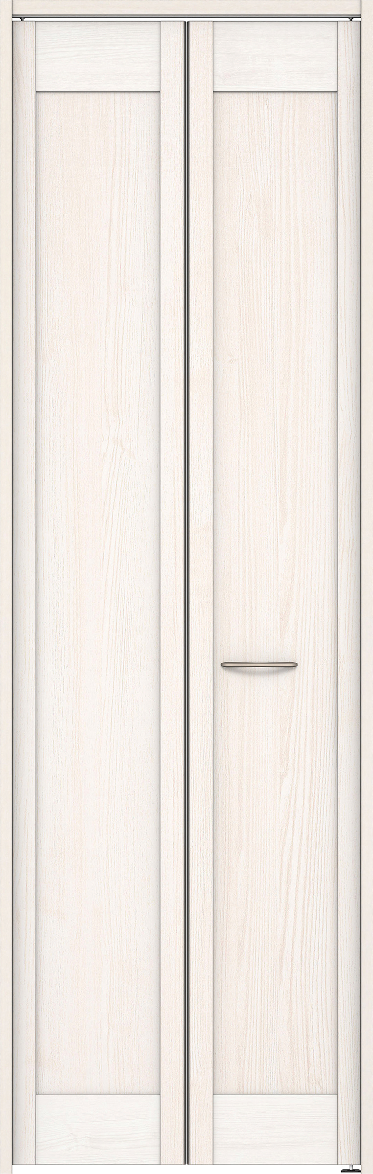 クローク収納　イエリア　折戸ユニット　カマチタイプ　ウッド扉　下レールレス三方枠（固定枠）　セット　７３５幅（３尺間口）　２３２０高　〈ネオホワイト柄〉　ハンドル角型〈ブラック色〉