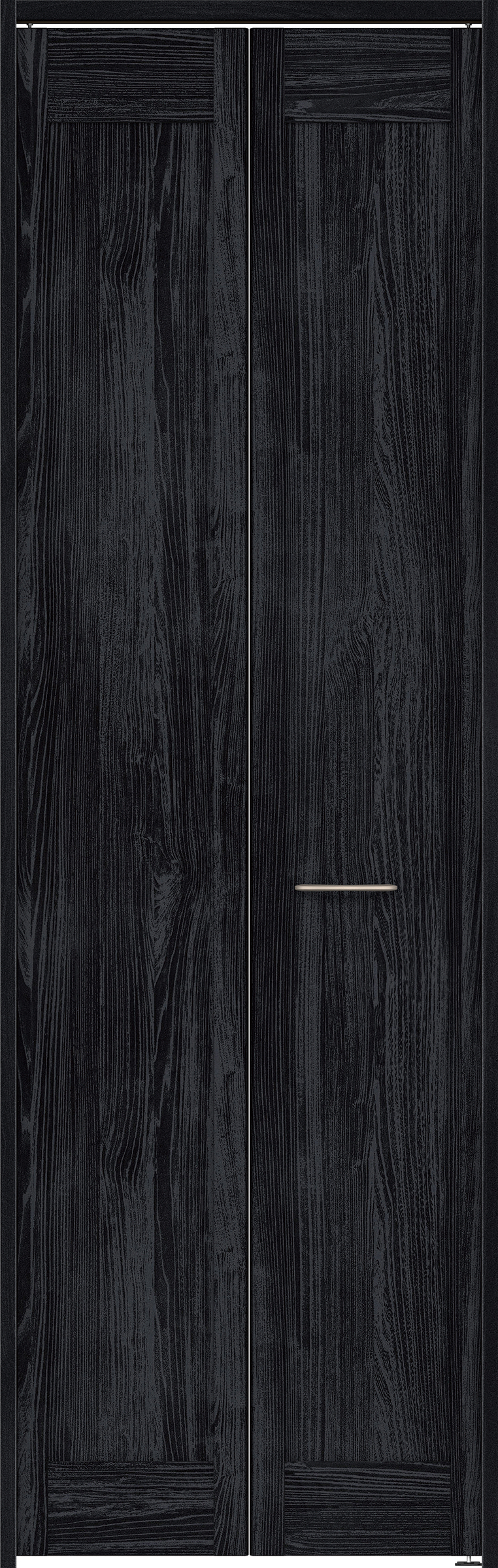 クローク収納　イエリア　折戸ユニット　カマチタイプ　ウッド扉　下レールレス三方枠（固定枠）　セット　７３５幅（３尺間口）　２３２０高　〈モスブラック柄〉　ハンドルラウンド型〈Ｔシルバー色〉