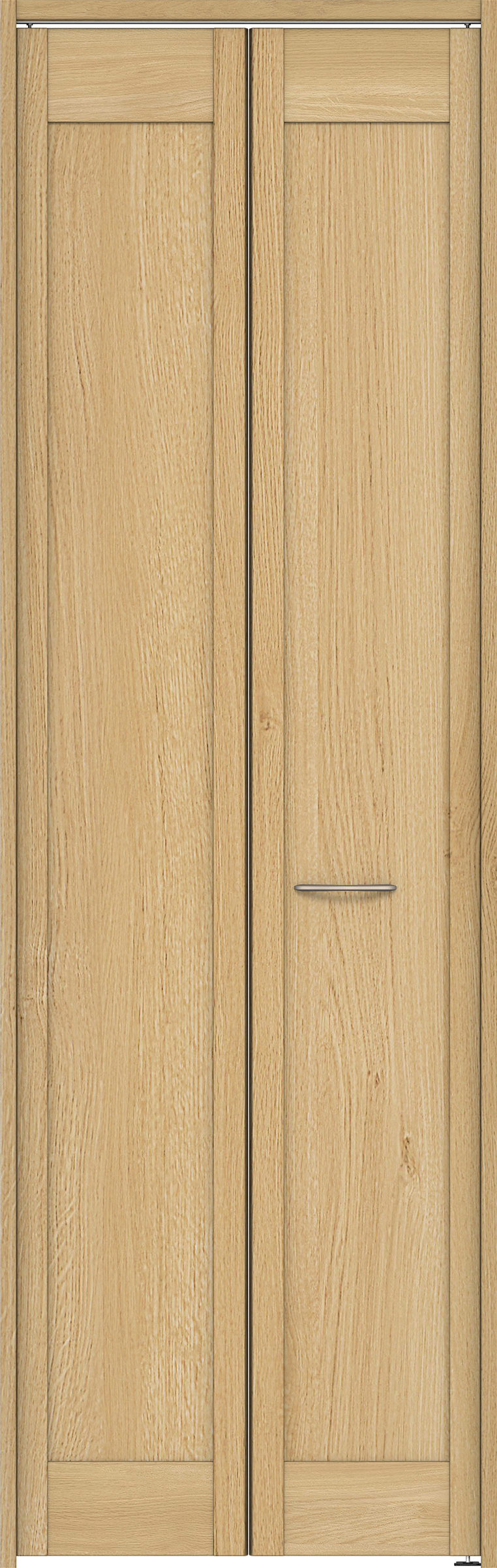 クローク収納　イエリア　折戸ユニット　カマチタイプ　ウッド扉　下レールレス三方枠（固定枠）　セット　７３５幅（３尺間口）　２３２０高　〈ライトオーカー柄〉　ハンドルラウンド型〈ブラック色〉