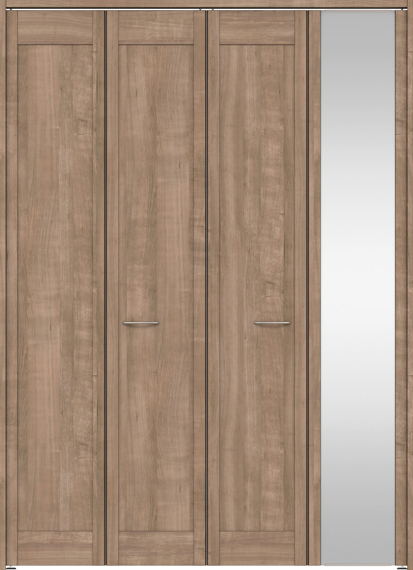 クローク収納　イエリア　折戸ユニット　カマチタイプ　ミラー扉　下レールレス三方枠（固定枠）　セット　１６４４幅（６尺小間口）　２３２０高　〈トープグレー柄〉　ハンドルラウンド型〈Ｔシルバー色〉