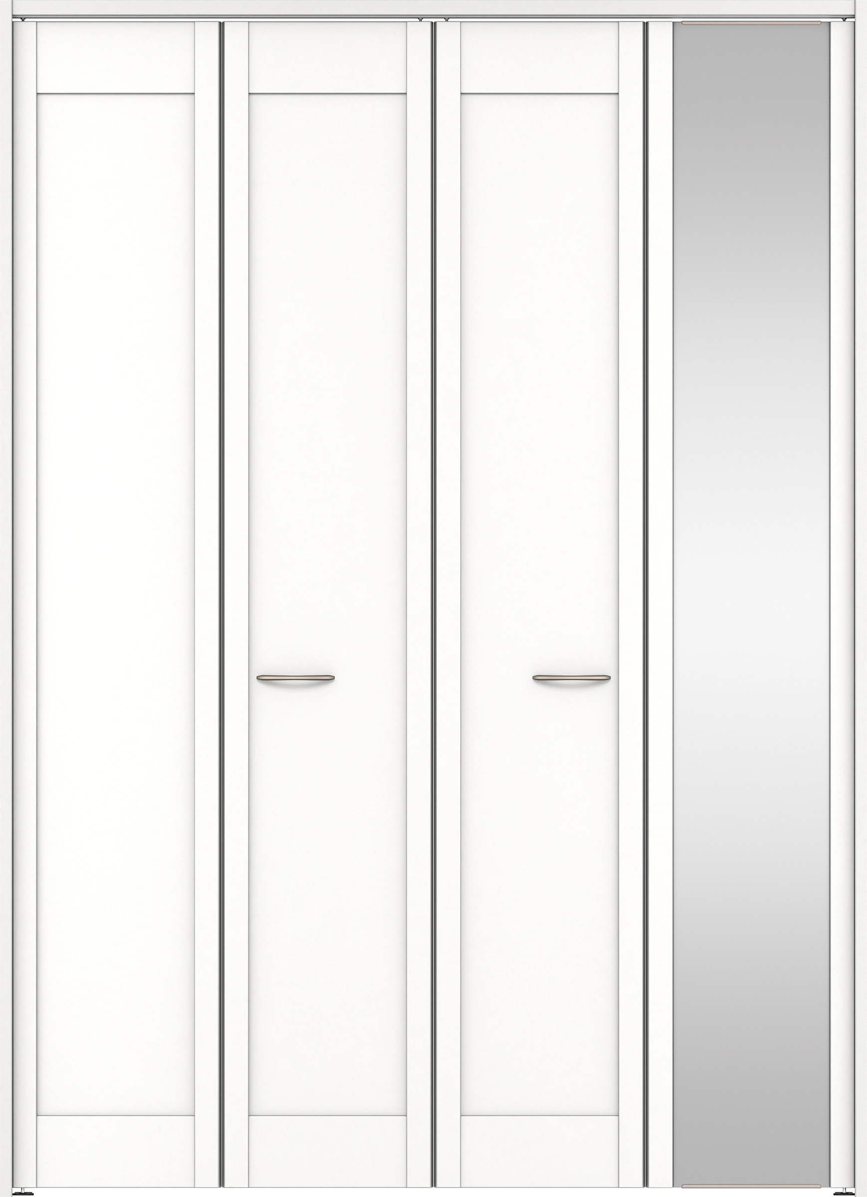 クローク収納　イエリア　折戸ユニット　カマチタイプ　ミラー扉　下レールレス三方枠（固定枠）　セット　１６４４幅（６尺小間口）　２３２０高　〈パウダーホワイト柄〉　ハンドルラウンド型〈Ｔシルバー色〉