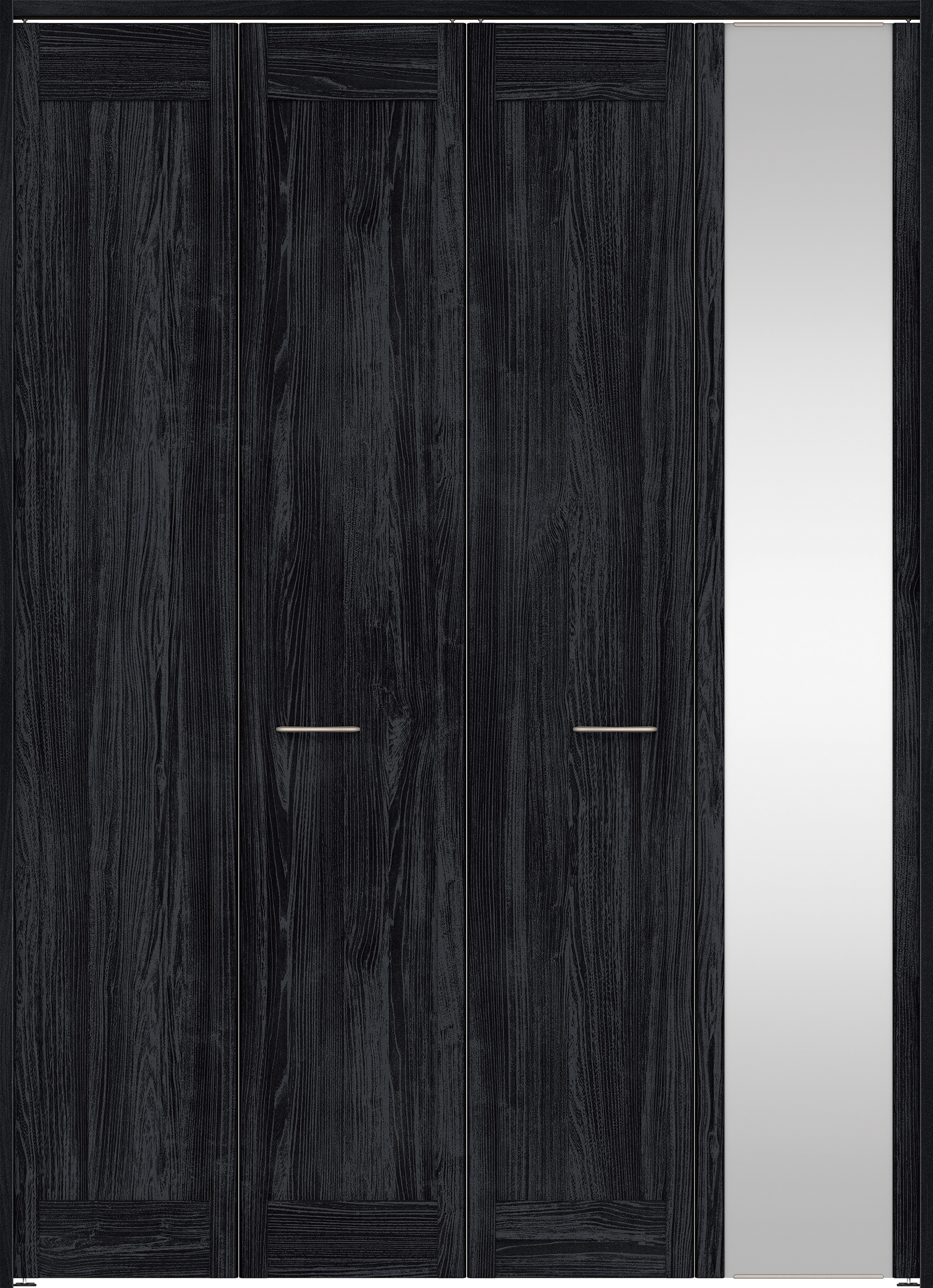 クローク収納　イエリア　折戸ユニット　カマチタイプ　ミラー扉　下レールレス三方枠（固定枠）　セット　１６４４幅（６尺小間口）　２３２０高　〈モスブラック柄〉　ハンドルラウンド型〈Ｔシルバー色〉