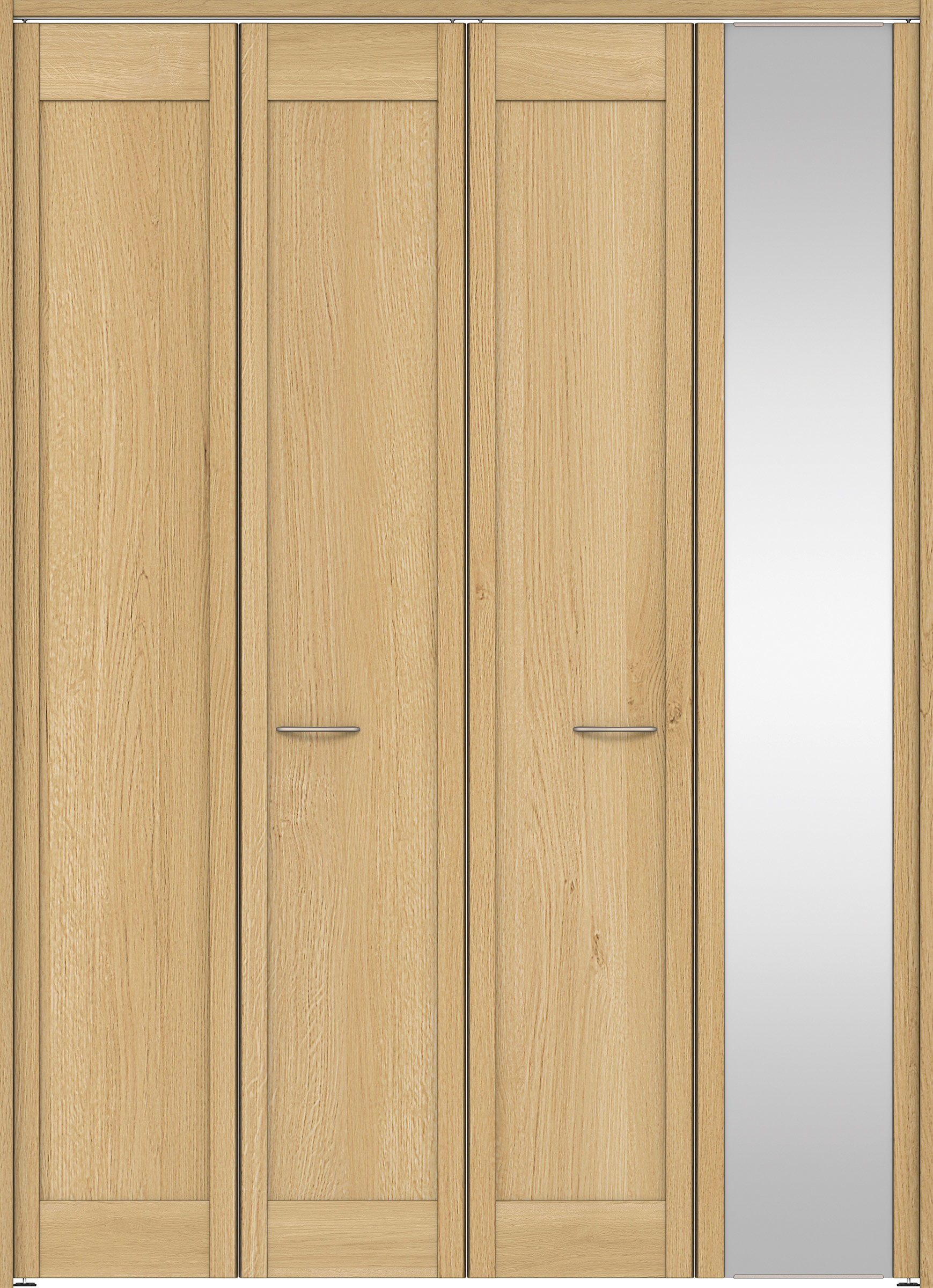 クローク収納　イエリア　折戸ユニット　カマチタイプ　ミラー扉　下レールレス三方枠（固定枠）　セット　１６４４幅（６尺小間口）　２３２０高　〈ライトオーカー柄〉　ハンドルラウンド型〈Ｔシルバー色〉