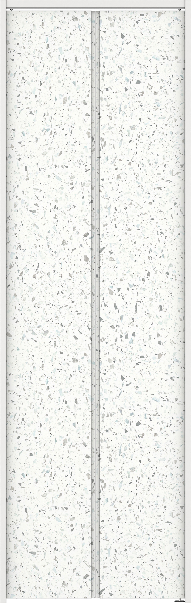 クローク収納　イエリア　折戸ユニット　ハンドルレスタイプ　パネル扉　下レールレス三方枠（固定枠）　セット　７３５幅（３尺間口）　２３２０高　〈テラゾホワイト柄〉　ハンドルレス