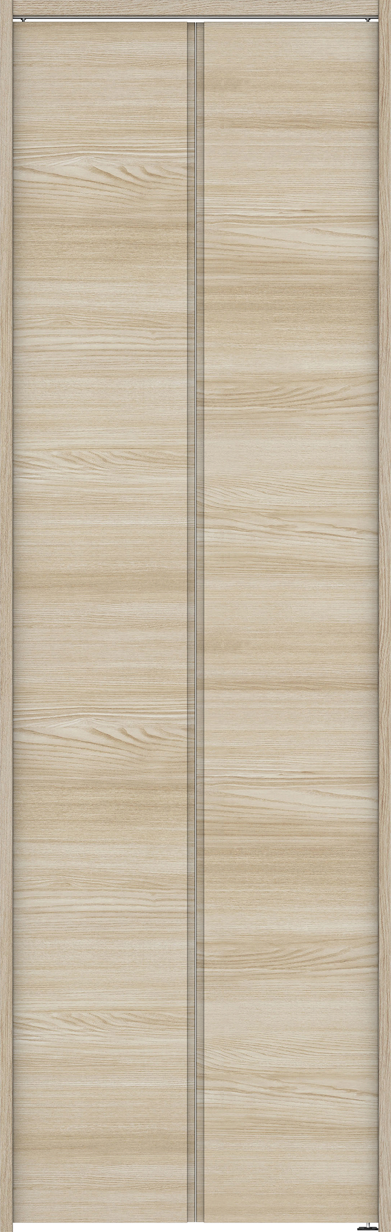 クローク収納　イエリア　折戸ユニット　ハンドルレス横木目タイプ　ウッド扉　下レールレス三方枠（固定枠）　セット　７３５幅（３尺間口）　２３２０高　〈ソフトグレージュ柄〉　ハンドルレス