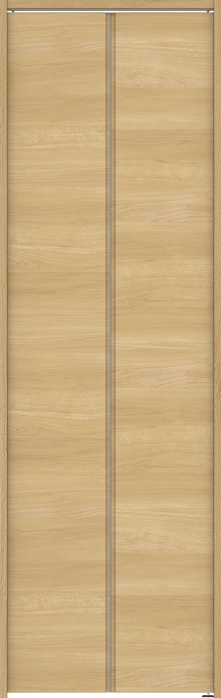 クローク収納　イエリア　折戸ユニット　ハンドルレス横木目タイプ　ウッド扉　下レールレス三方枠（固定枠）　セット　７３５幅（３尺間口）　２３２０高　〈ライトオーカー柄〉　ハンドルレス