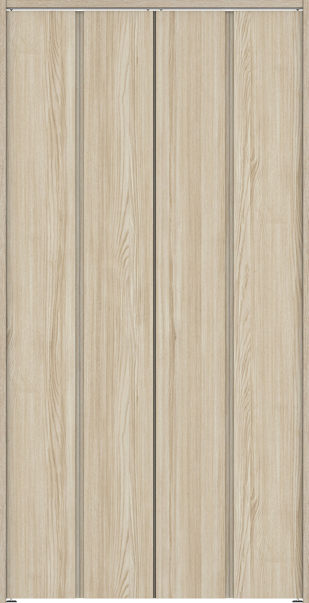 クローク収納　イエリア　折戸ユニット　ハンドルレス縦木目タイプ　ウッド扉　下レールレス三方枠（固定枠）　セット　１１９０幅（４．５尺間口）　２３２０高　〈ソフトグレージュ柄〉　ハンドルレス