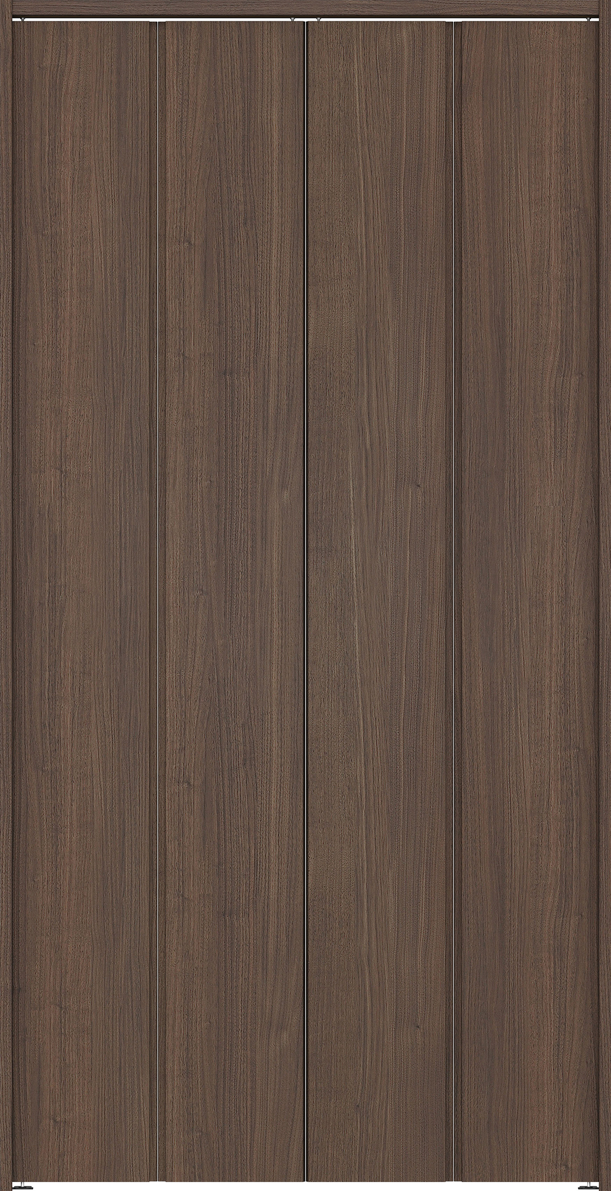 クローク収納　イエリア　折戸ユニット　ハンドルレス縦木目タイプ　ウッド扉　下レールレス三方枠（固定枠）　セット　１１９０幅（４．５尺間口）　２３２０高　〈ダルブラウン柄〉　ハンドルレス