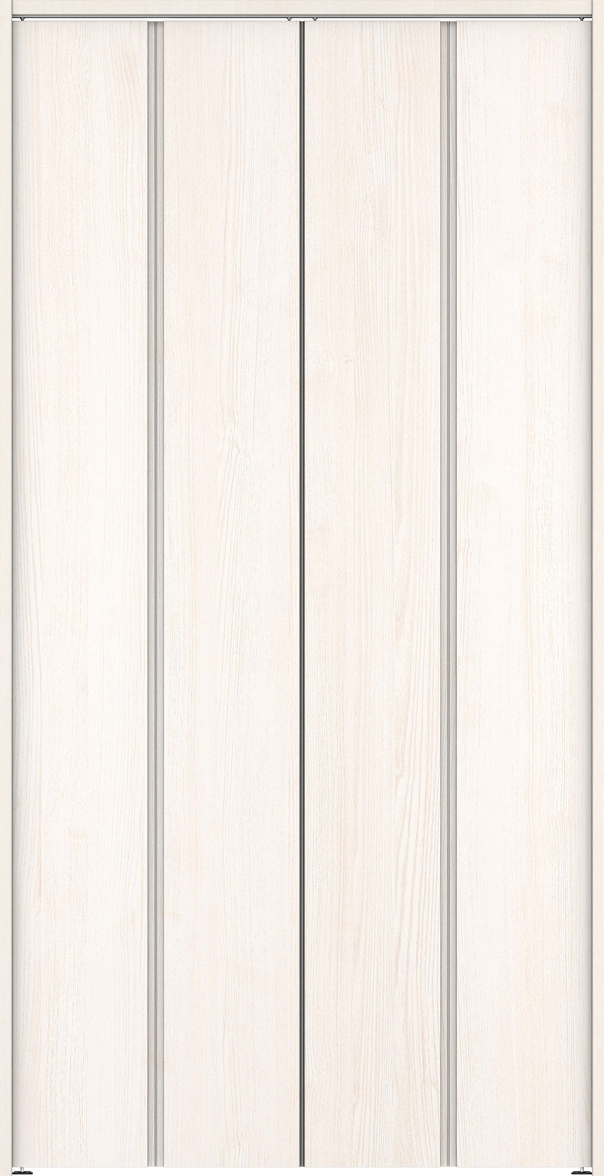 クローク収納　イエリア　折戸ユニット　ハンドルレス縦木目タイプ　ウッド扉　下レールレス三方枠（固定枠）　セット　１１９０幅（４．５尺間口）　２３２０高　〈ネオホワイト柄〉　ハンドルレス