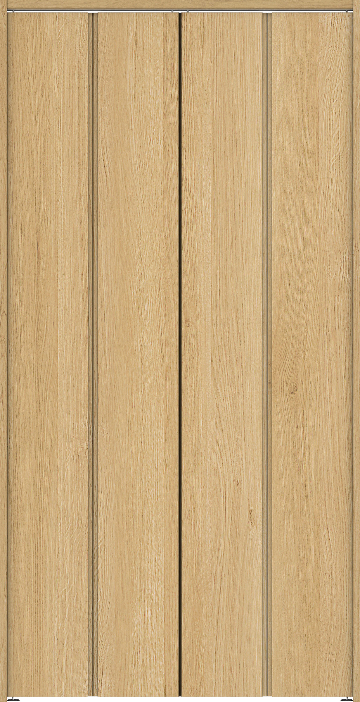 クローク収納　イエリア　折戸ユニット　ハンドルレス縦木目タイプ　ウッド扉　下レールレス三方枠（固定枠）　セット　１１９０幅（４．５尺間口）　２３２０高　〈ライトオーカー柄〉　ハンドルレス