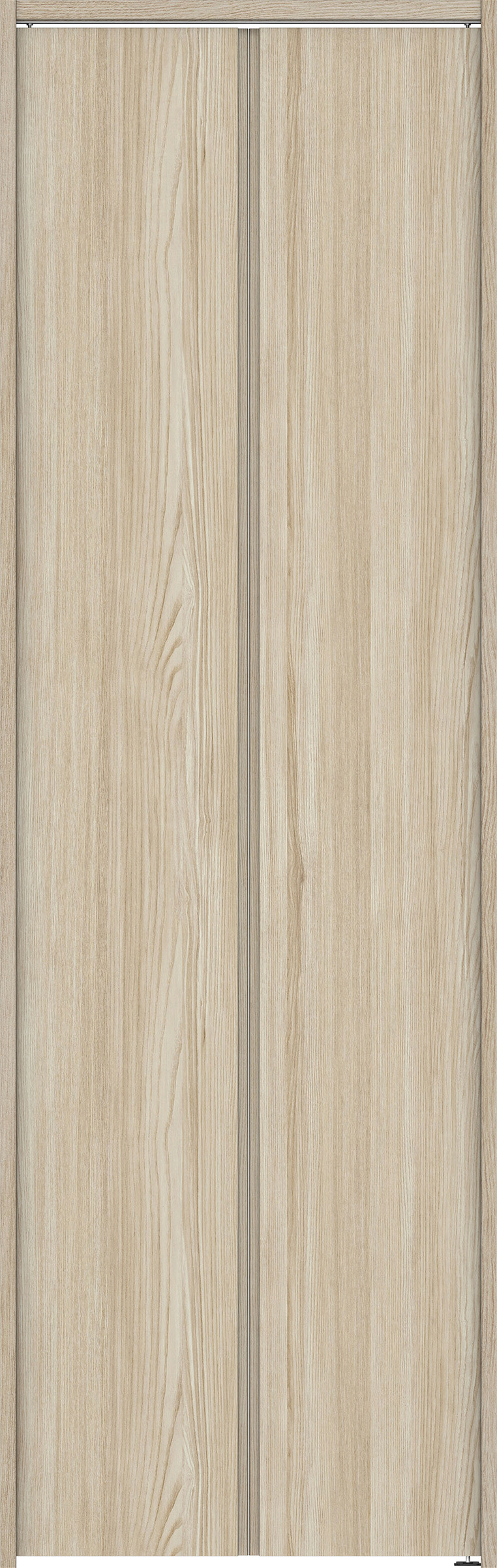 クローク収納　イエリア　折戸ユニット　ハンドルレス縦木目タイプ　ウッド扉　下レールレス三方枠（固定枠）　セット　７３５幅（３尺間口）　２３２０高　〈ソフトグレージュ柄〉　ハンドルレス