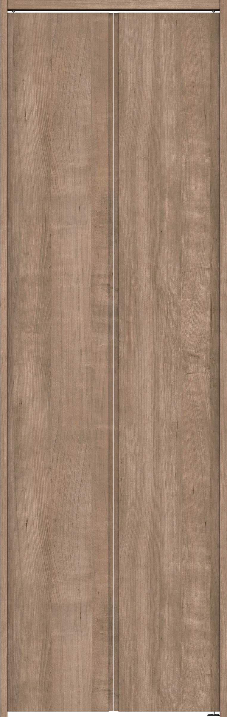 クローク収納　イエリア　折戸ユニット　ハンドルレス縦木目タイプ　ウッド扉　下レールレス三方枠（固定枠）　セット　７３５幅（３尺間口）　２３２０高　〈トープグレー柄〉　ハンドルレス