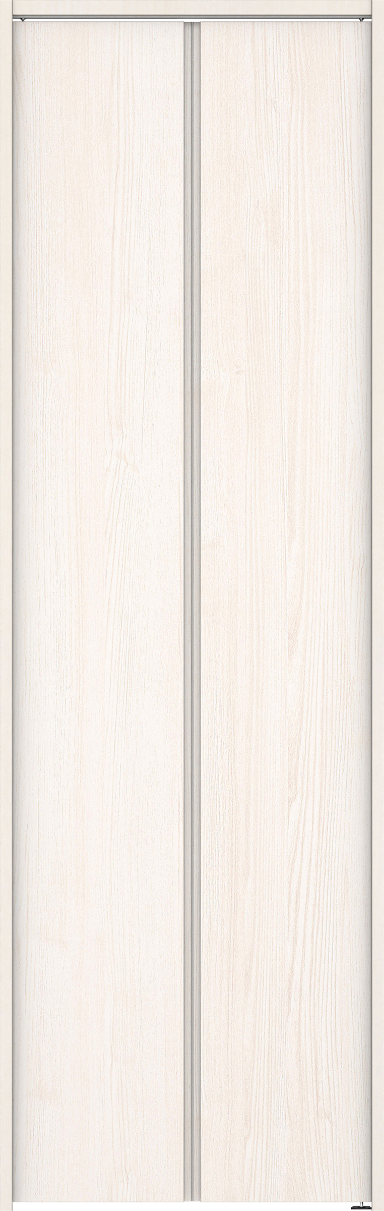 クローク収納　イエリア　折戸ユニット　ハンドルレス縦木目タイプ　ウッド扉　下レールレス三方枠（固定枠）　セット　７３５幅（３尺間口）　２３２０高　〈ネオホワイト柄〉　ハンドルレス