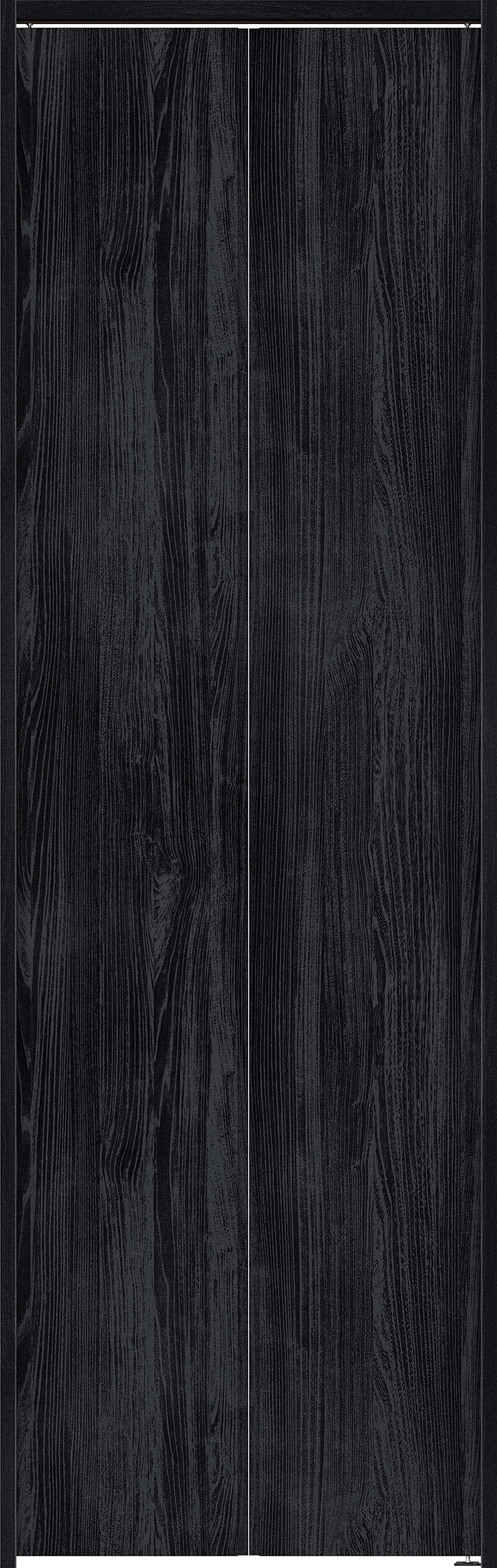 クローク収納　イエリア　折戸ユニット　ハンドルレス縦木目タイプ　ウッド扉　下レールレス三方枠（固定枠）　セット　７３５幅（３尺間口）　２３２０高　〈モスブラック柄〉　ハンドルレス