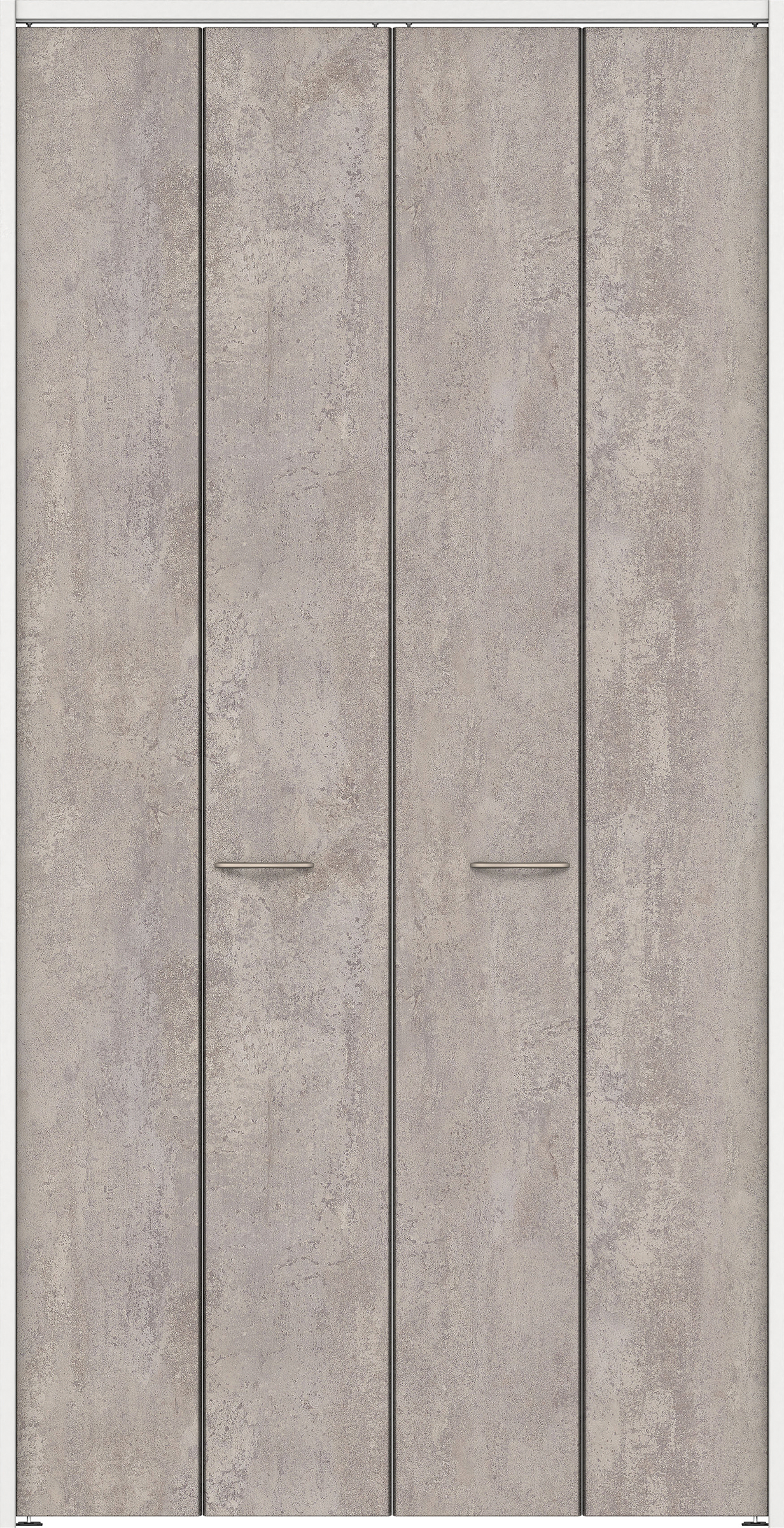 クローク収納　イエリア　折戸　フラット　パネル扉　下レールレス三方枠（固定枠）　セット　１１９０幅（４．５尺間口）　２３２０高　〈コンクリートグレー柄〉　ハンドルラウンド型〈鏡面クローム仕上げ〉