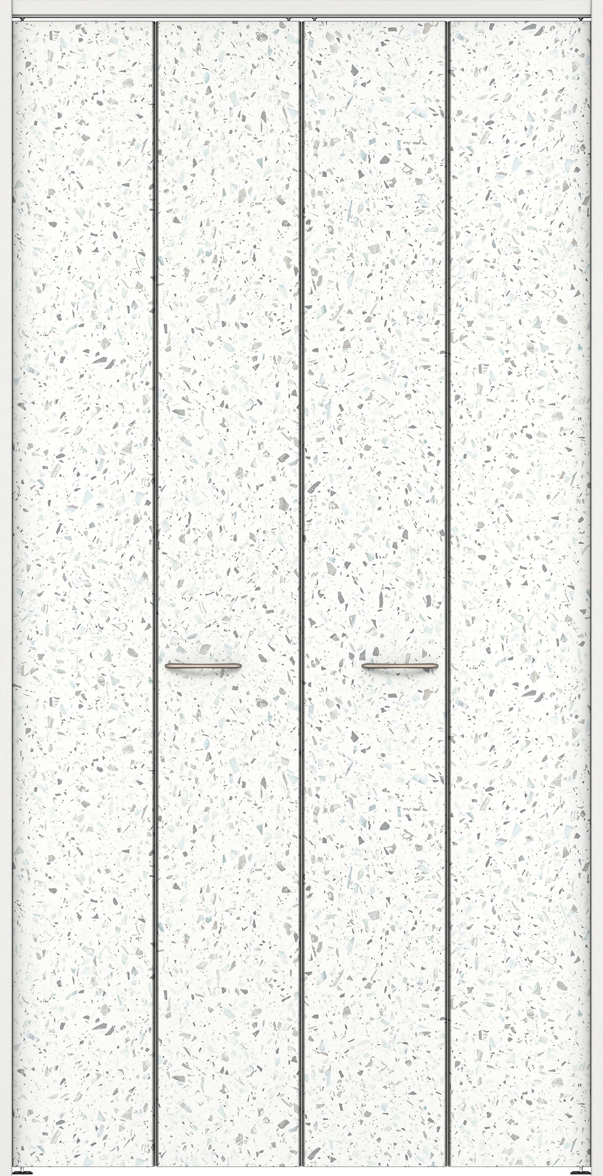 クローク収納　イエリア　折戸　フラット　パネル扉　下レールレス三方枠（固定枠）　セット　１１９０幅（４．５尺間口）　２３２０高　〈テラゾホワイト柄〉　ハンドルラウンド型〈Ｔシルバー色〉　抗ウイルス