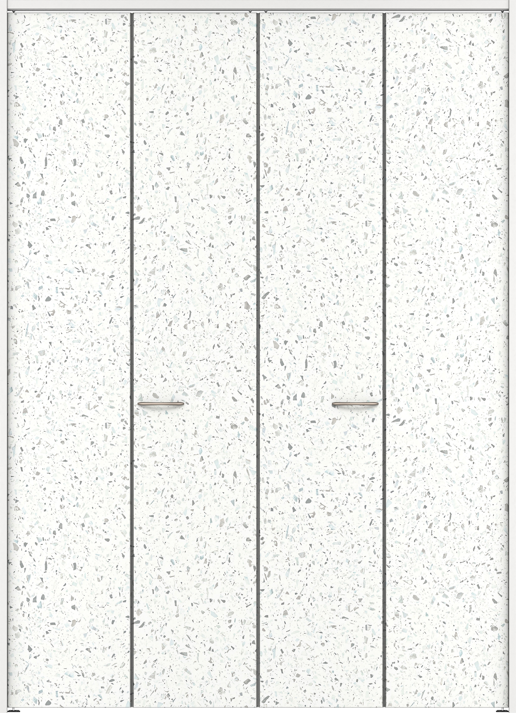 クローク収納　イエリア　折戸ユニット　フラットタイプ　パネル扉　下レールレス三方枠（固定枠）　セット　１６４４幅（６尺小間口）　２３２０高　〈テラゾホワイト柄〉　ハンドルラウンド型〈ブラック色〉