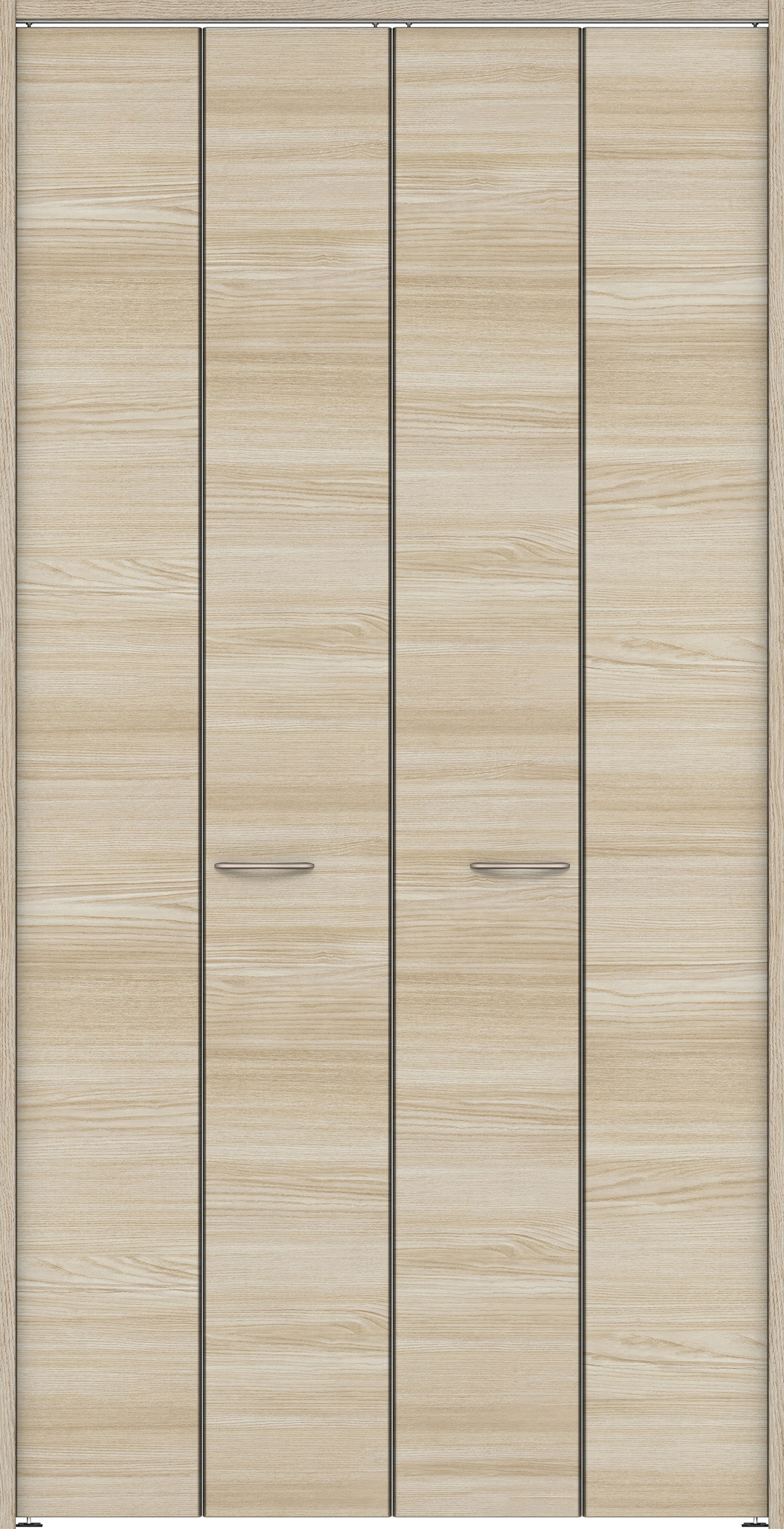 クローク収納　イエリア　折戸ユニット　フラット横木目　ウッド扉　下レールレス三方枠（固定枠）　セット　１１９０幅（４．５尺間口）　２３２０高　〈ソフトグレージュ柄〉　ハンドルラウンド型〈Ｔシルバー色〉