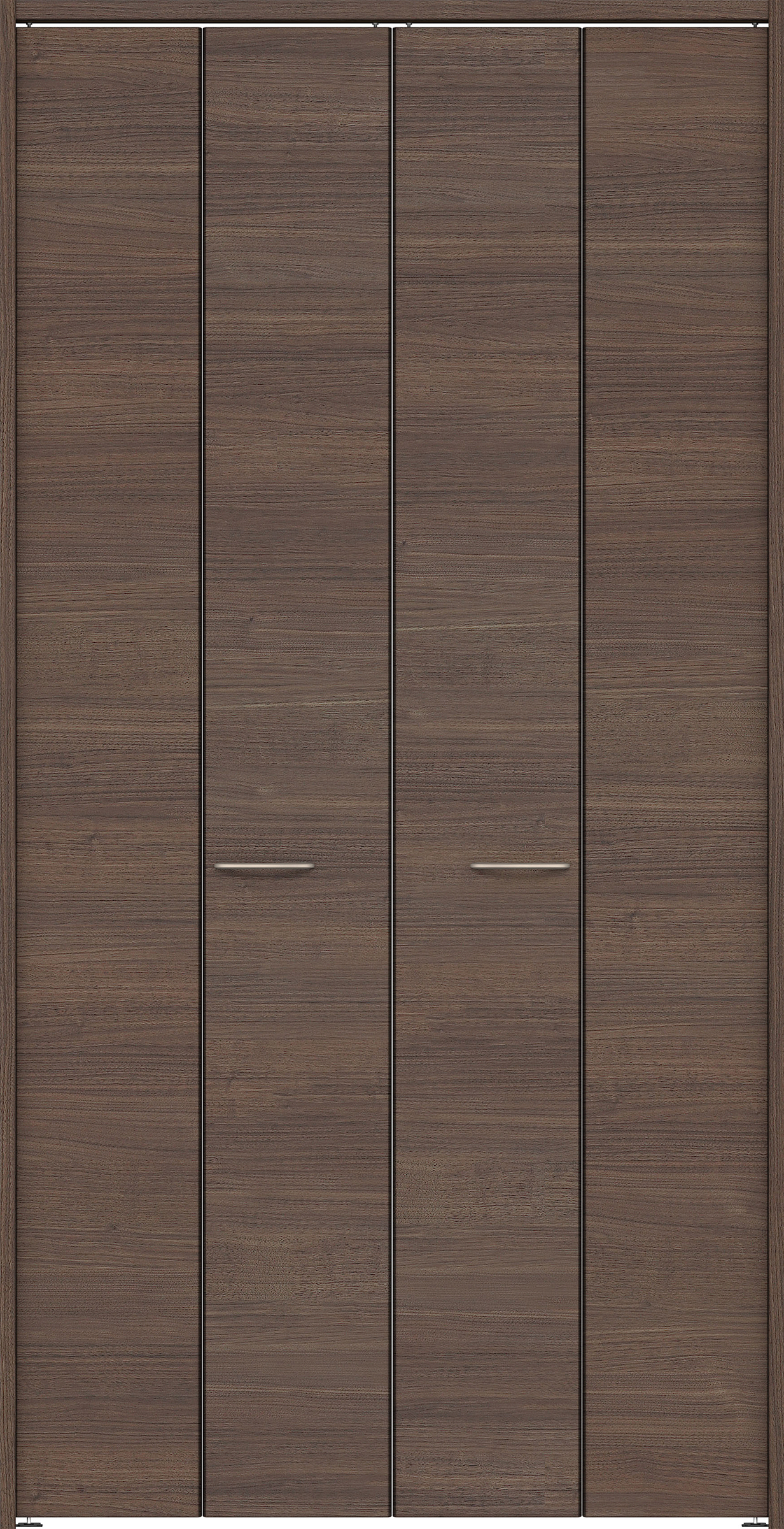 クローク収納　イエリア　折戸ユニット　フラット横木目タイプ　ウッド扉　下レールレス三方枠（固定枠）　セット　１１９０幅（４．５尺間口）　２３２０高　〈ダルブラウン柄〉　ハンドル角型〈ブラック色〉